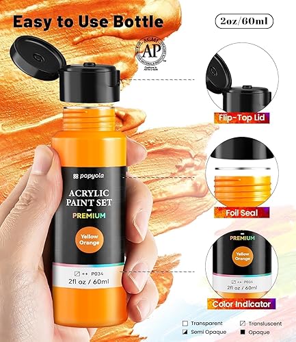 Miniatura 9 de POPYOLA Juego de 40 piezas de pintura acrílica con 12 pinceles, 2 cuchillos, paleta y esponja, 24 colores (2.3 onzas líquidas, 2 onzas), pintura