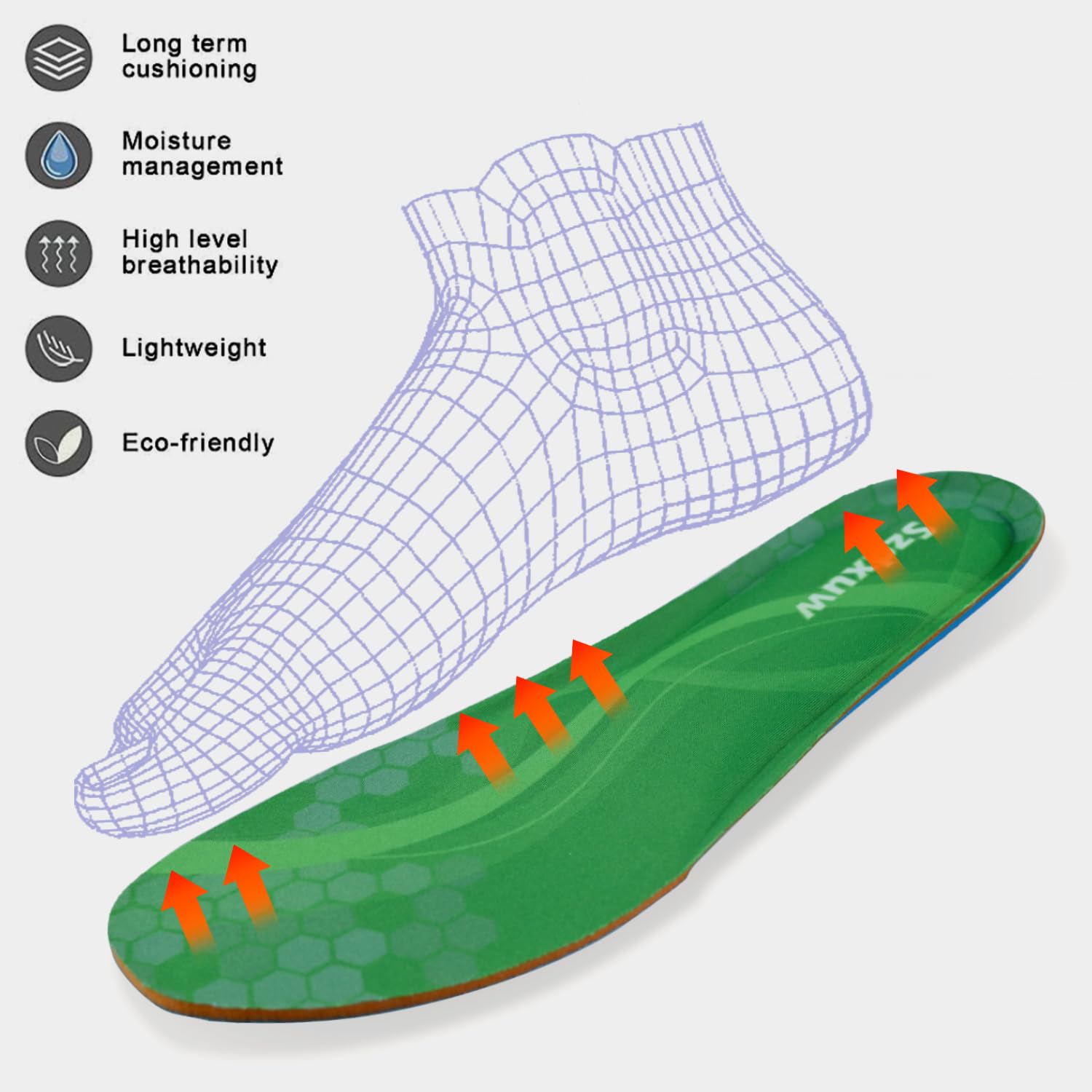 Szdxuw Solette in Memory Foam Uomo Donna, Inserti per Scarpe Regolabile alla Misura Comfort Assorbimento Traspirante degli urti Imbottitura per il Supporto del Piede Suole Interne, Uomo Verde