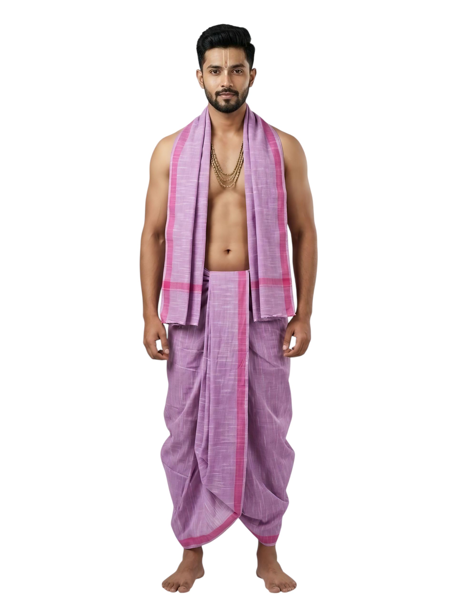Dhoti and Uttariya Set Lavender colour 100% cotton-picture-36