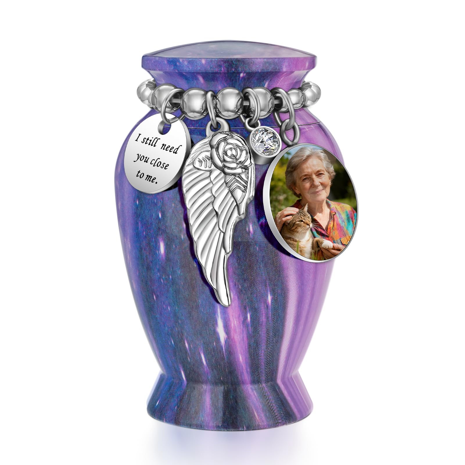 Dletay Personalized Small Urns for Human Ashes Keepsake 2.85 Inches Memorial Mini Cremation Urn for Women Men Aluminum Decorative Funeral Urns - Purple Galaxy