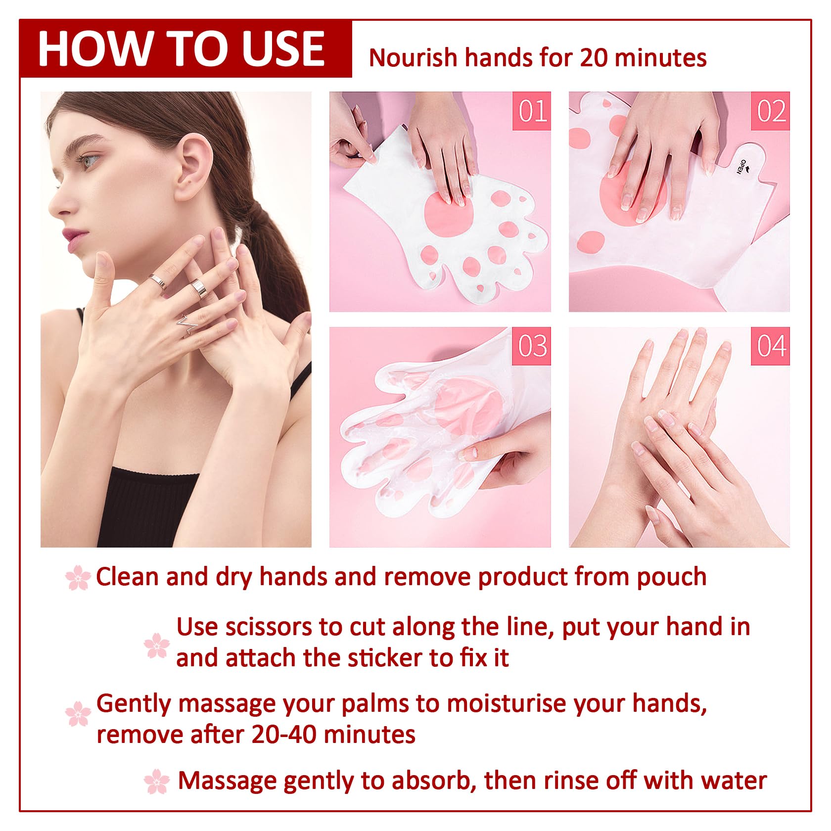 Feuchtigkeitsspendende Handschuhe für Hände, 12 Paar feuchtigkeitsspendende Peeling-Masken für trockene und rissige Hände, langanhaltende und fettfreie feuchtigkeitsspendende Handschuhe für