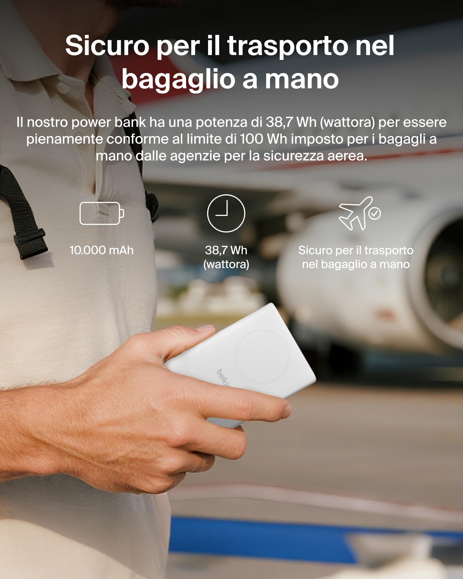 Belkin BoostCharge Power Bank Magnetico 5000mAh con Supporto - Bianco | Caricatore Portatile 5000mAh Wireless, Anello Magnetico, Porta USB-C, Pre-Caricato, Cavo Incluso, Sicuro per l'Aereo