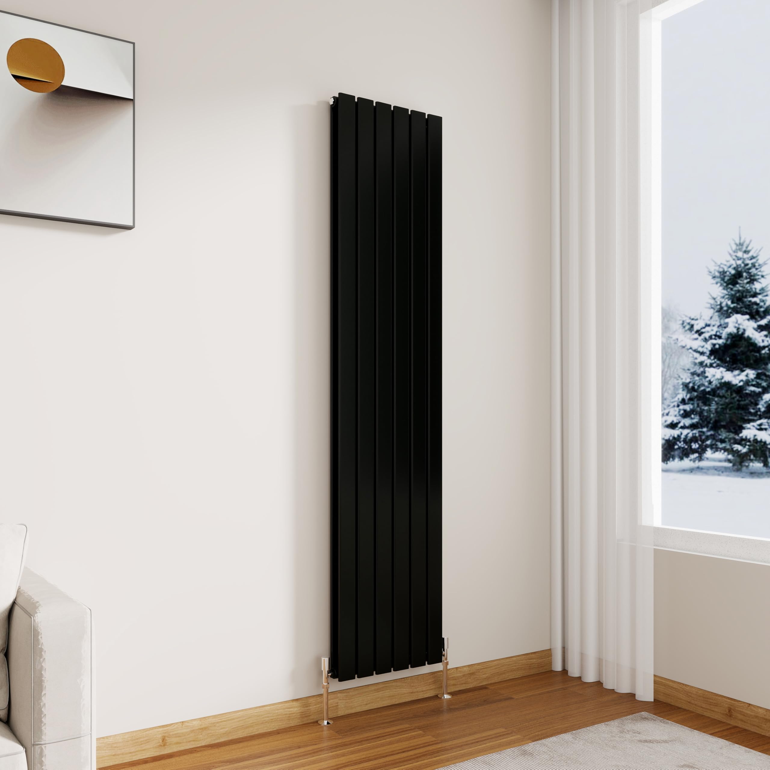 Modern Vertical Flat Panel Radiator,1800x408mm Black Double Stylish Panel Central Heating Heater, Perfect Efficient Hall Radiator, Traditional Wall Mounted Rads, Design for Bedroom, Office