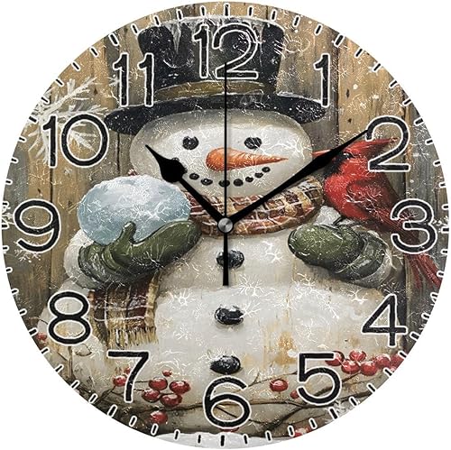 Miniatura 1 de ALAZA Snowman Cardinal Wood Wall Clock Battery Operated Non Ticking Silent Quartz Analog Rustic Farmhouse Round Clock Retro Decor for Home Kitchen