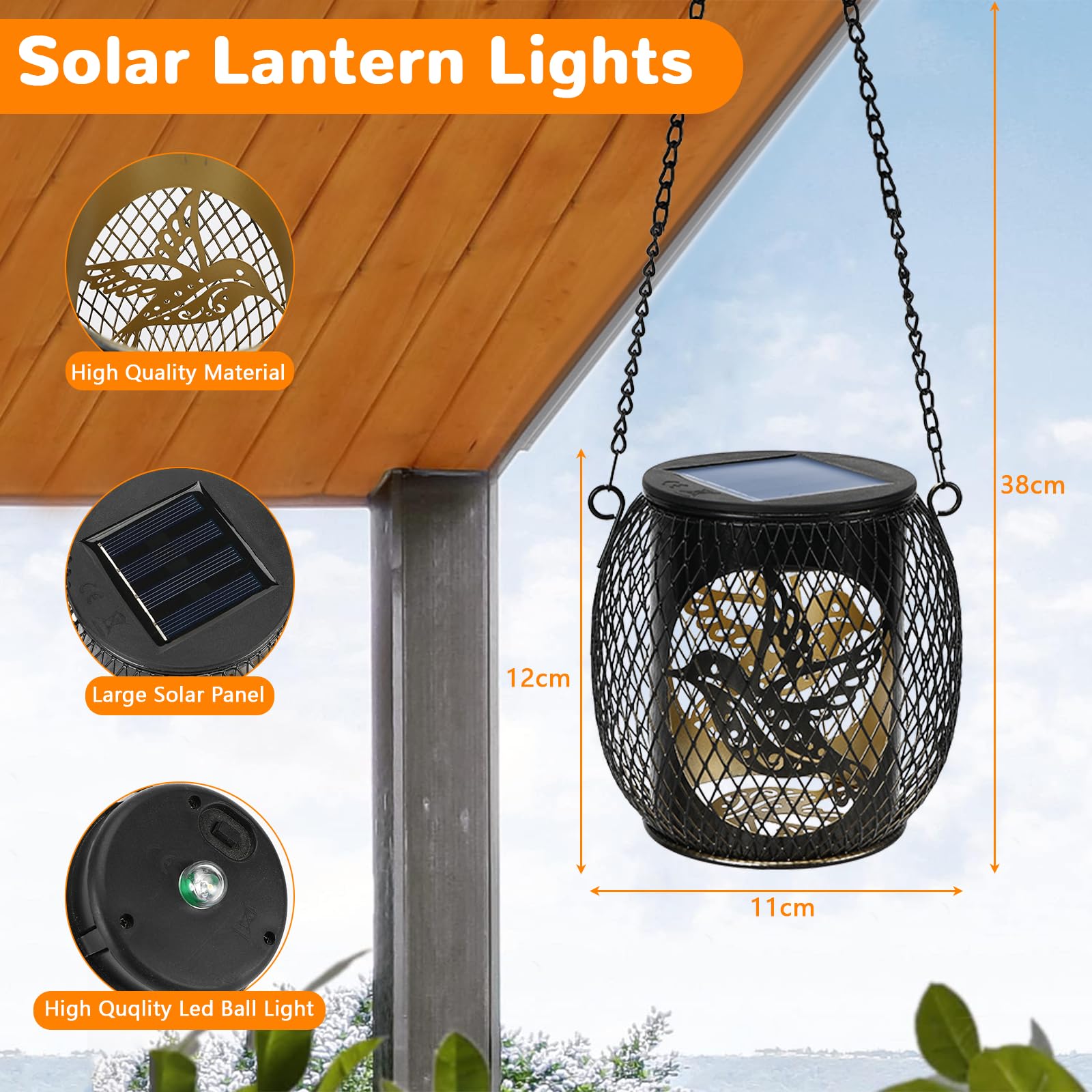 Lanterne Solaire Suspendue Jardin - 2 Pièces Étanches IP65 - Décoration Extérieur Terrasse Balcon