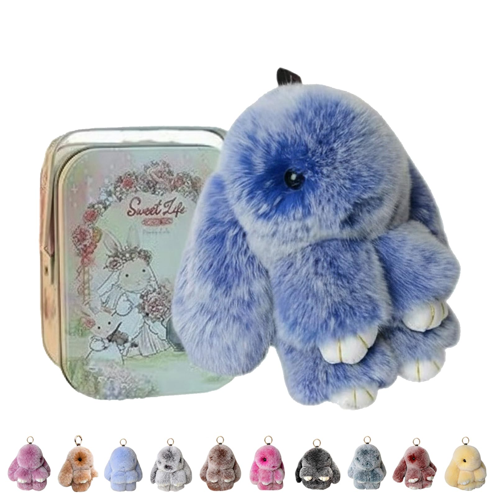 ByteCraft Bunnylulu Keychain With Tin Box, Soft Plush Bunny Keychain, Fluffy Rabbit Key Ring Charm for Easter, Handmade Cute Ornament for Handbag & Backpack