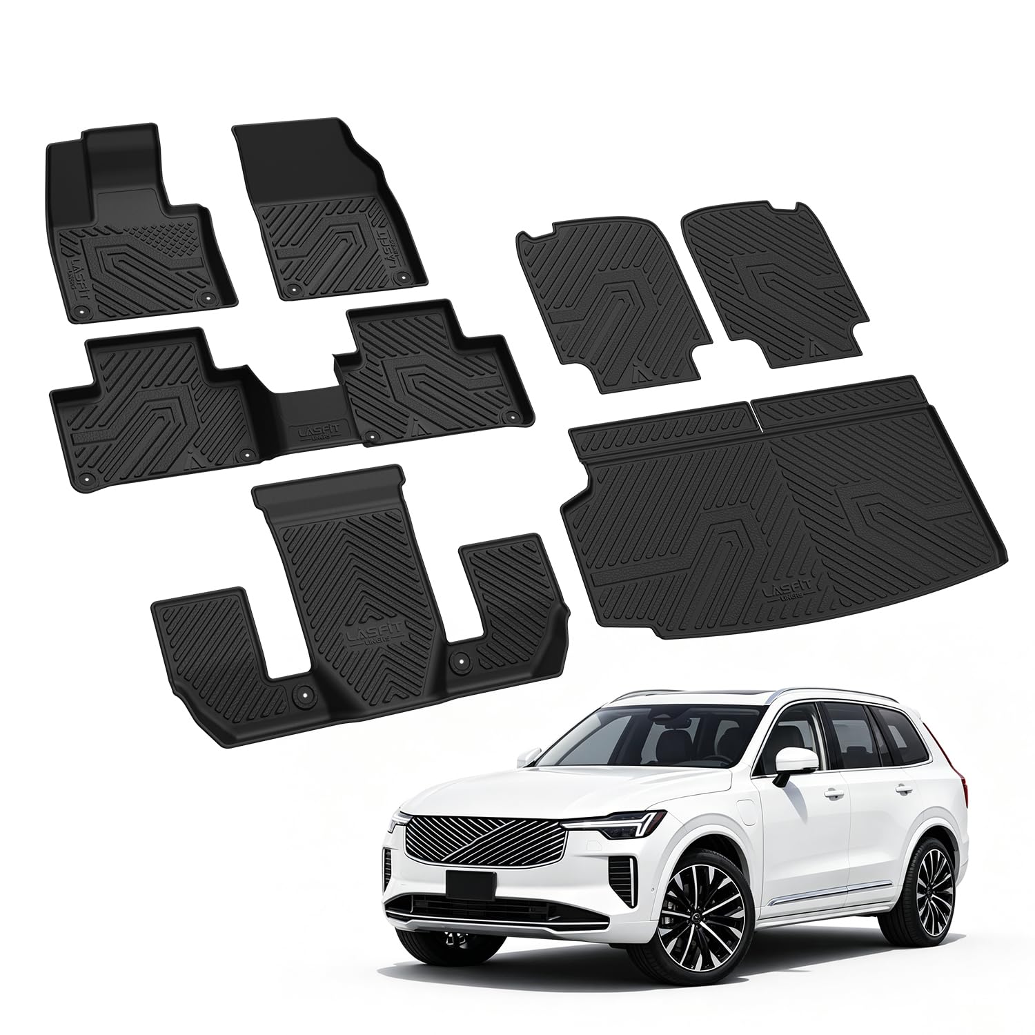 LASFIT Floor Mats for Volvo XC90 2020-2026 T8 6-Seats Only, with Cargo Mat