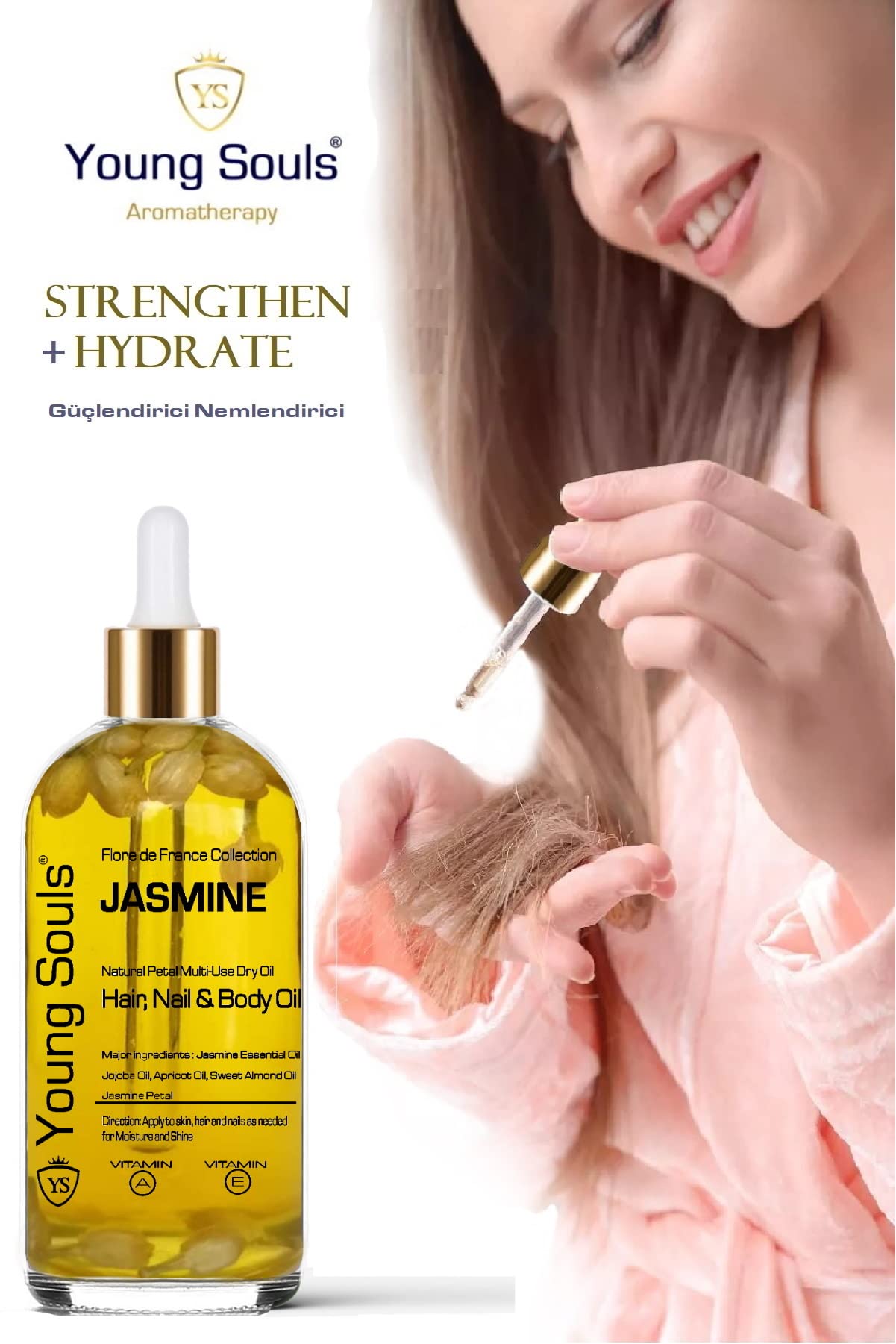 Young Souls Aromatherapy Jasmine Multi Use Oil Yasemin Yüz Saç Tırnak & Vücut Bakım Kuru Yağ 100 ml