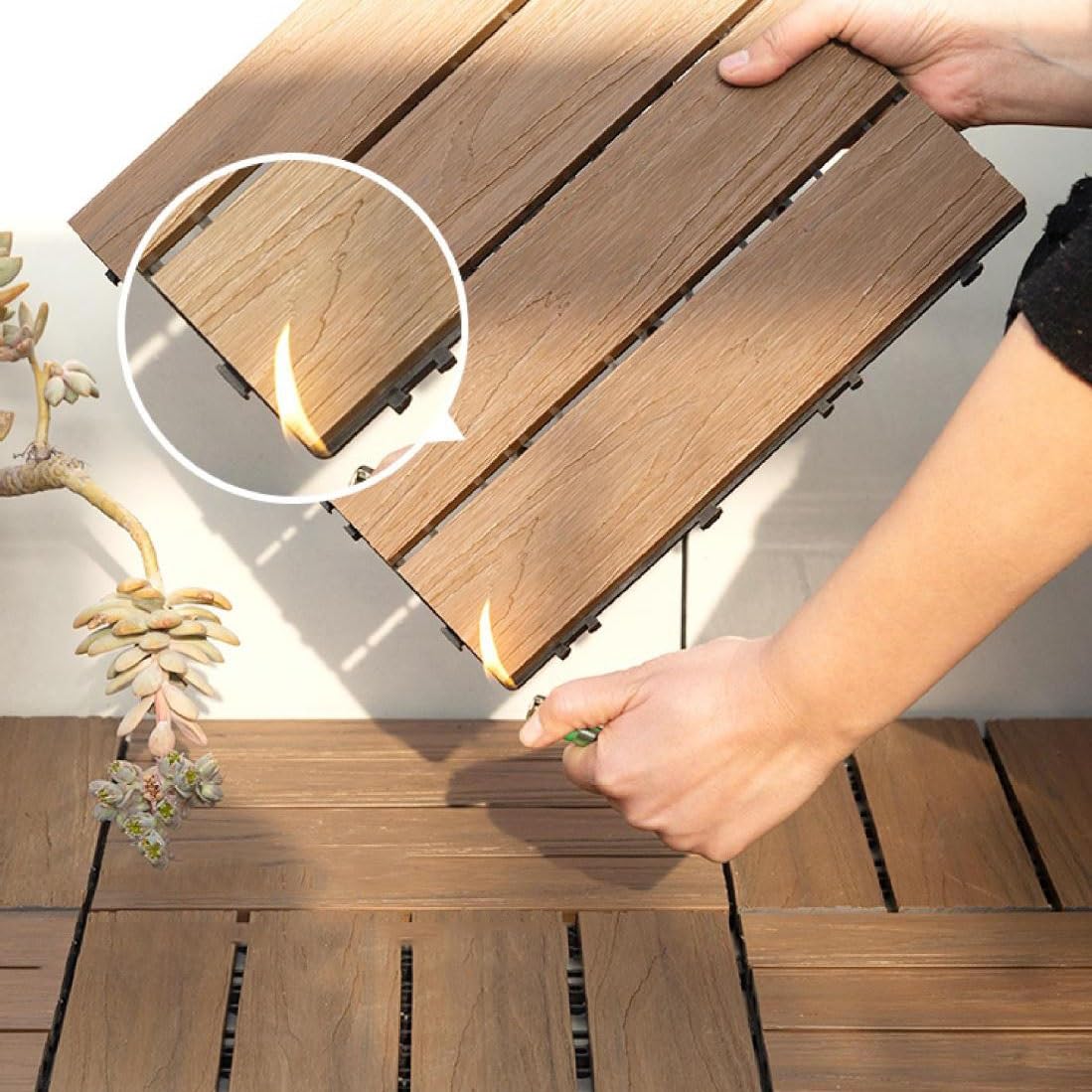 1/6/12 Pièces Dalles de Terrasse de Patio 30x60 cm, Caillebotis Exterieur Dalle en WPC À Clipser Antidérapant Imperméable, 6 Pièces/1㎡ pour Rénovation Porche Arrière-cour(Beige,1)