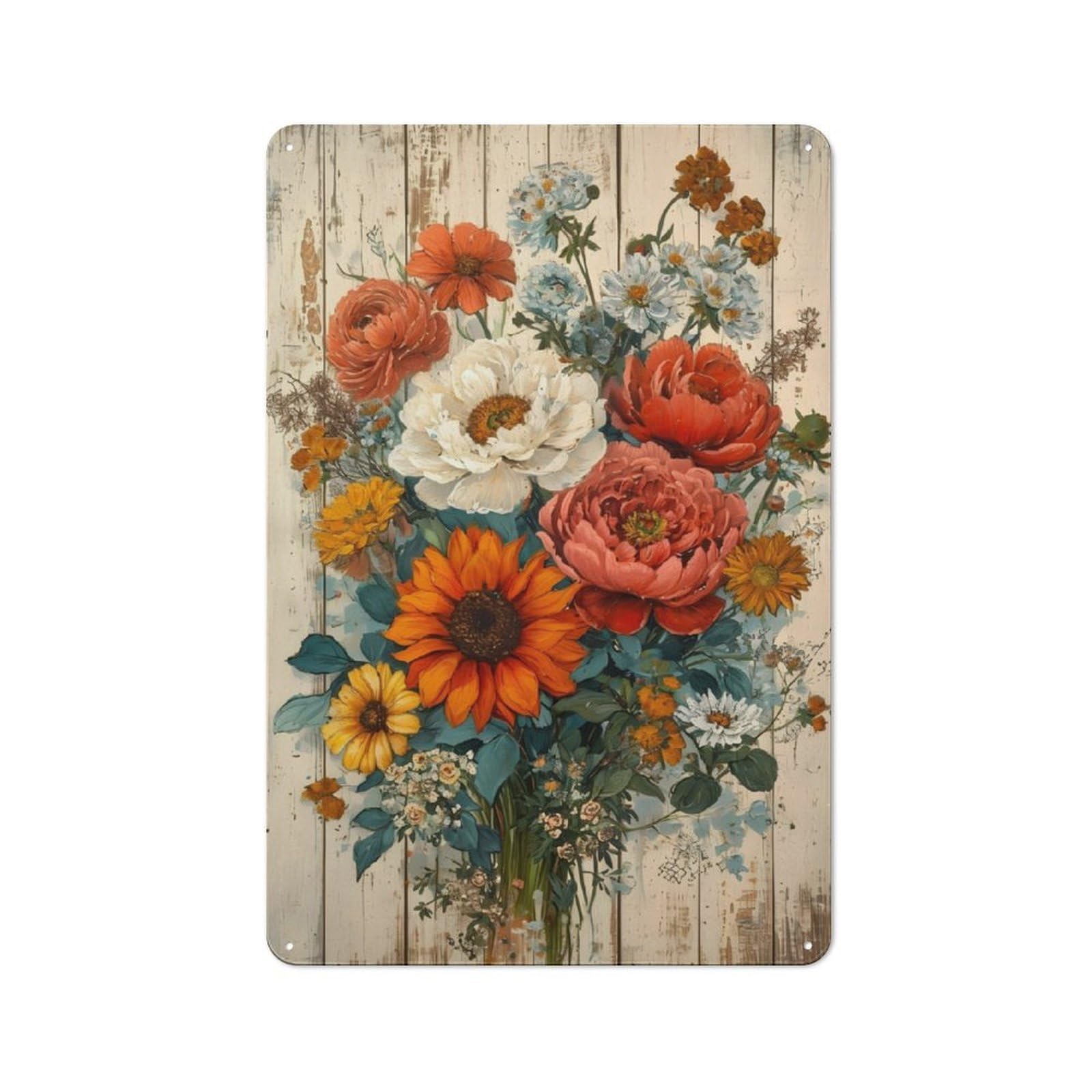 Junmoney Flowers Vintage Metal Plaque 30X20cm With For Garage Wall, Retro Decor, For Themed Interiors In Garages And Workshops