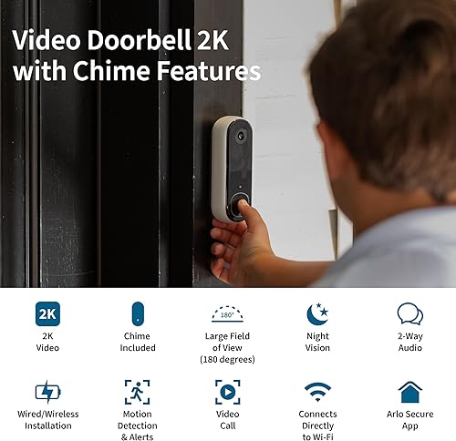 Miniatura 2 de Arlo Timbre de video 2K + Chime 2 (2 generación, última versión), opción inalámbrica o con cable, audio de 2 vías, visión nocturna, vista de pies a