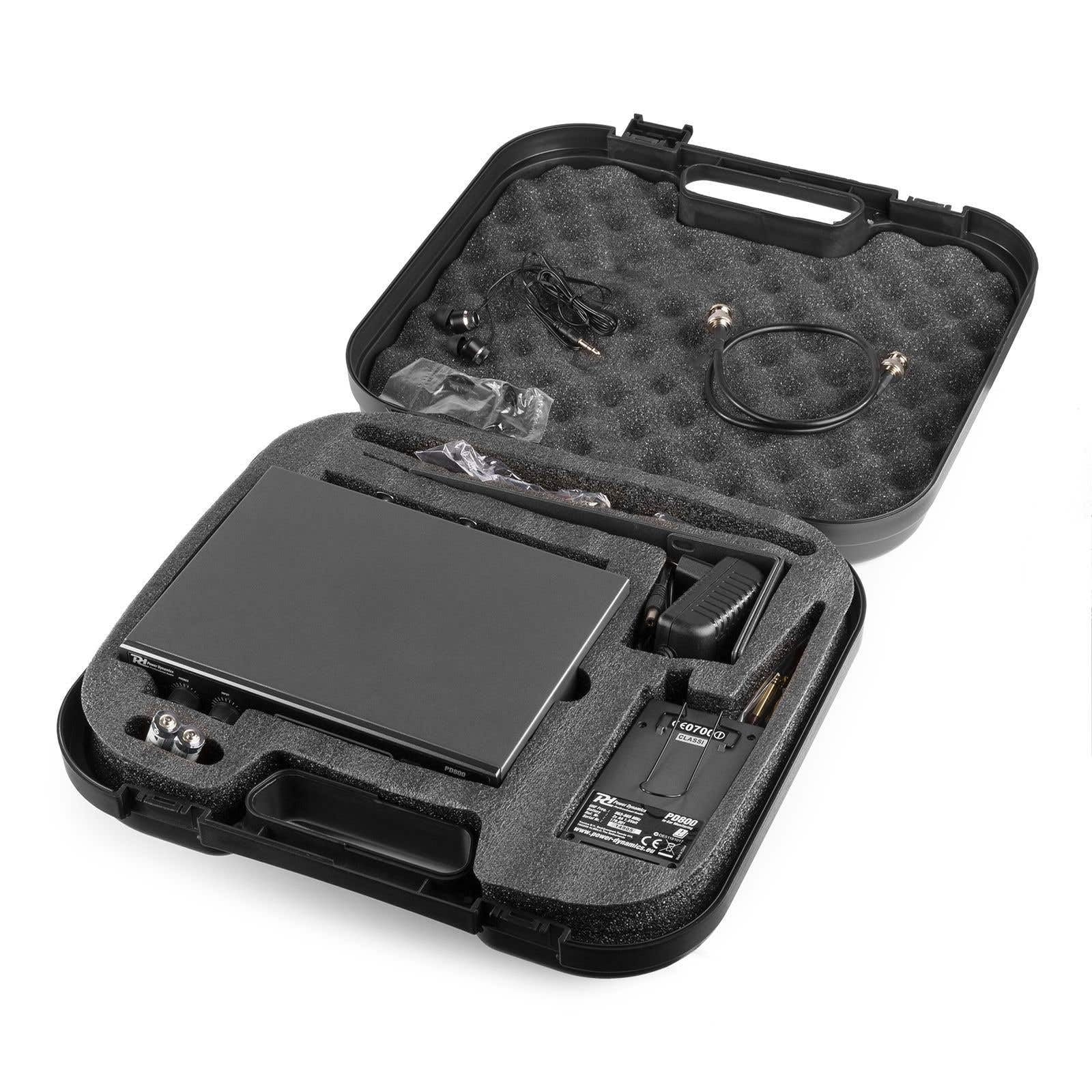 Power Dynamics PD800 Sistema de monitorización In-Ear UHF | Sistema In-Ear UHF, 20 canales, alcance hasta 80 m, incluye transmisor y receptor