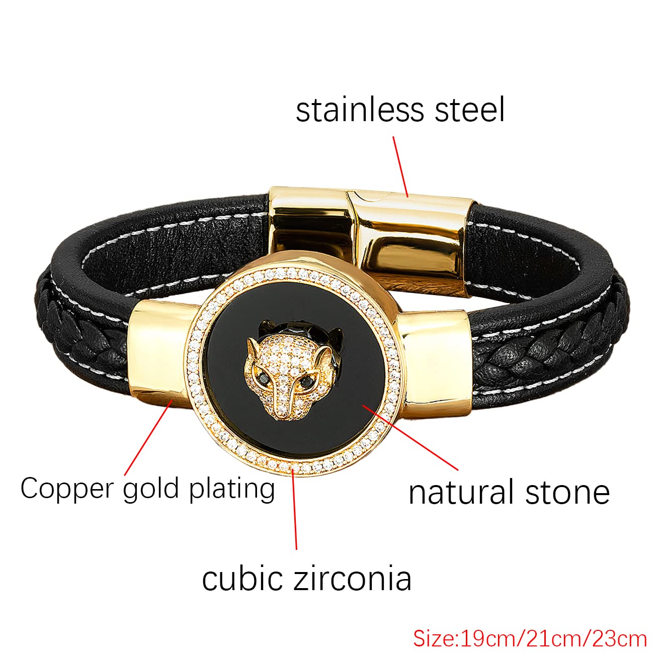 Armband Herren Armbänder Armreif Damen Männer Geschenk Luxus Stil Zirkon Männer Armbänder Runde Naturstein Geflochtene Lederarmbänder Charme Punk