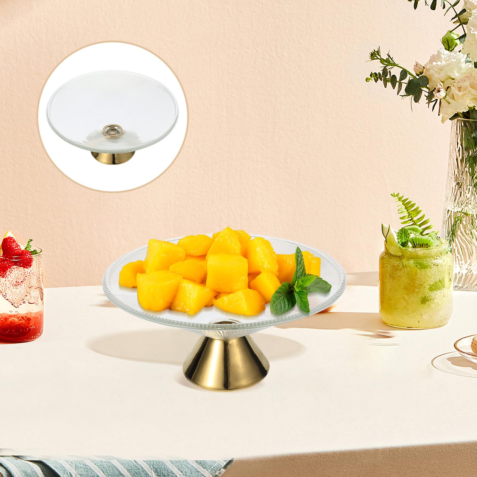 Elegante Sichere mit Kapazität Obstschale Glas Große und Handhabung Stilvoll Edles Design in Gold für und Partys