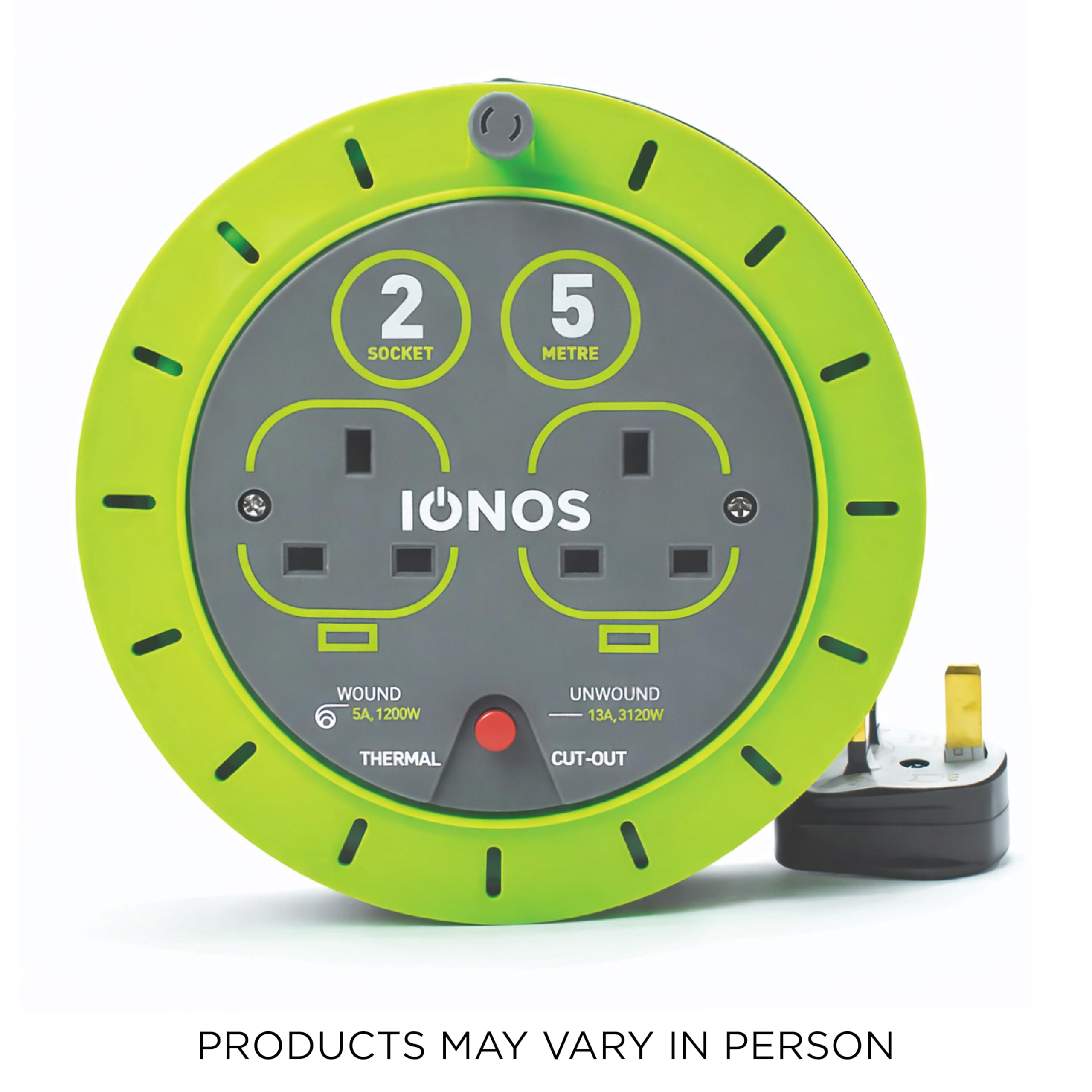 IONOS 2 Socket Cable Reel, 10m, Green Extension Lead, 13A with Thermal Cut Out, Heavy Duty Outdoor Extension Lead (ION13A10MCR6) — view 7