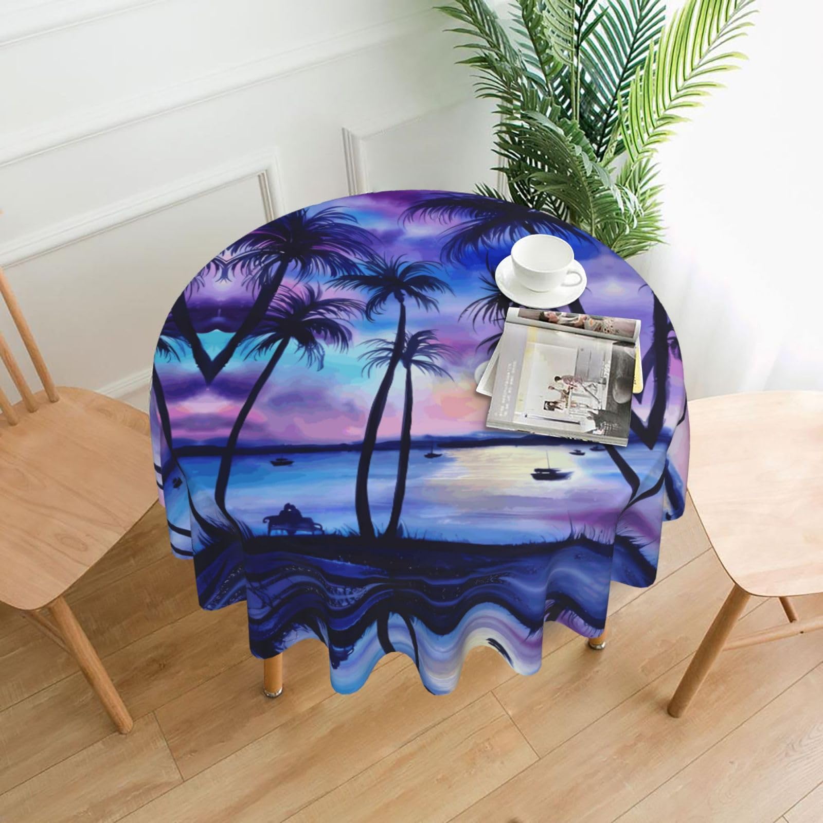 YYHHAOFA Palm Tree Pattern Prints 60in Round Decorative Tablecloth – High-Grade Polyester Throw Cover for Dining, Parties, and Outdoor Events