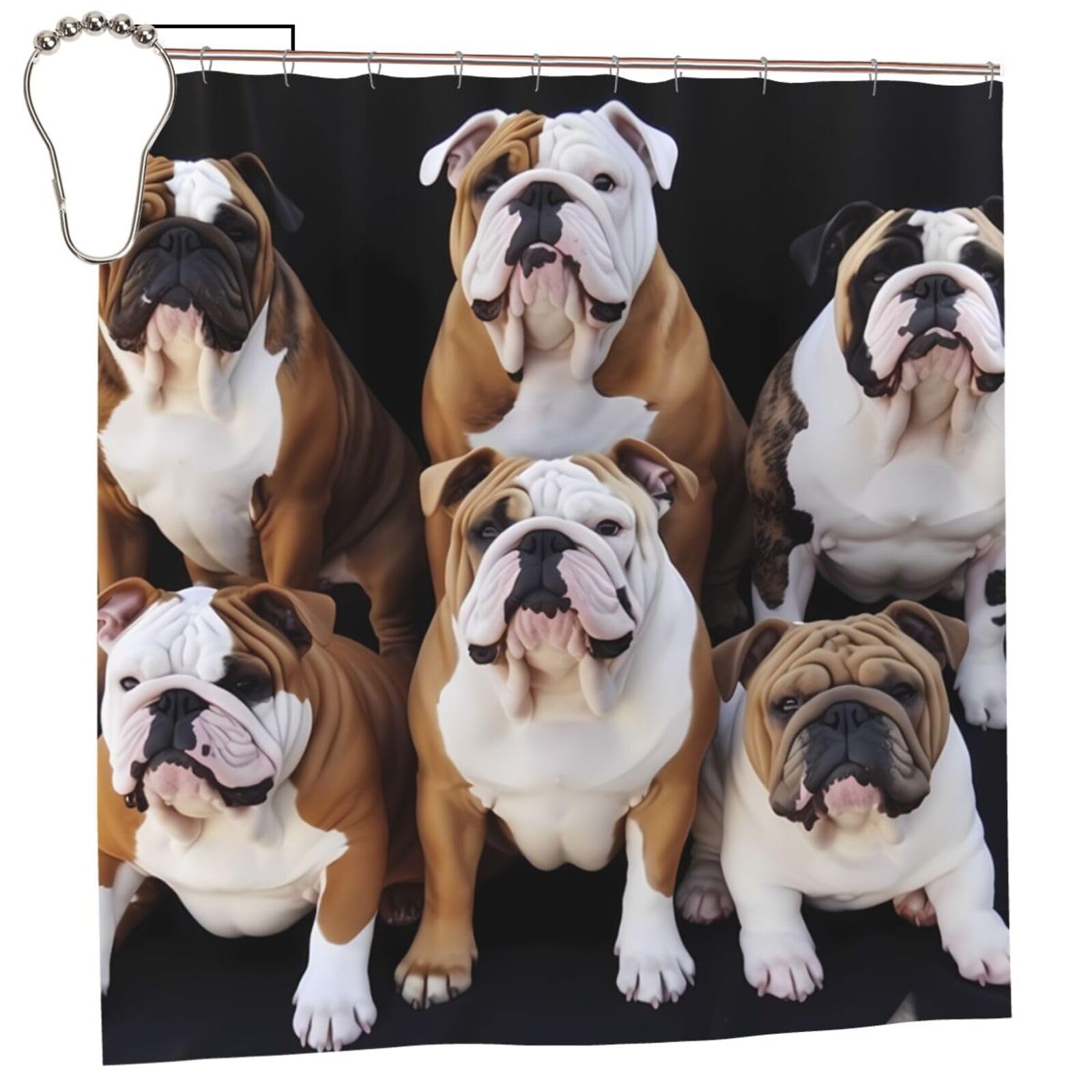 FodPand English Bulldogs Shower Curtain 70"x70" Waterproof Long Bathroom Curtain Heavy Duty Thick Cloth Bath Curtain Set with Hooks, Modern Abstract Art Pattern Bathroom Shower Curtains