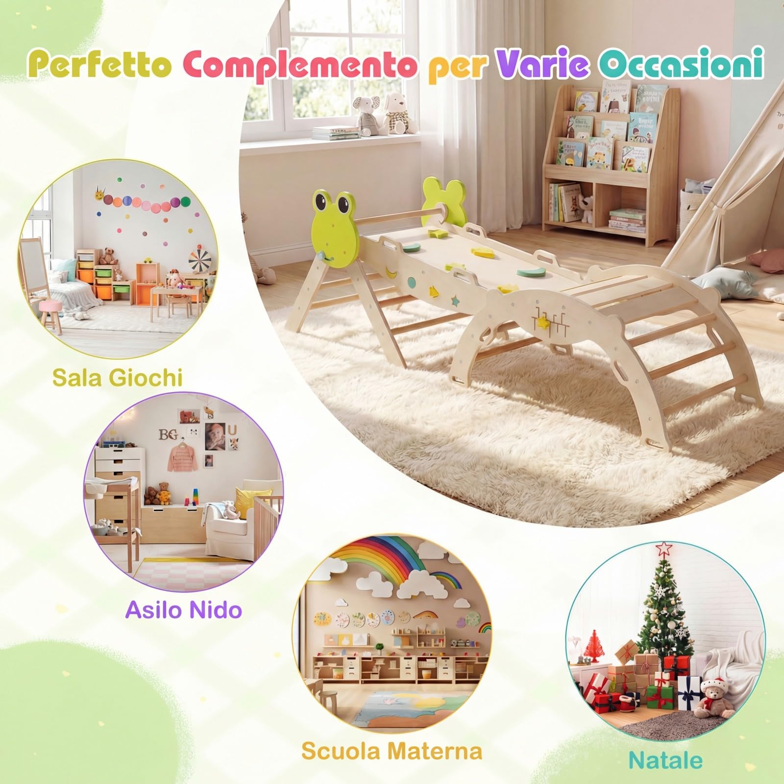 RELAX4LIFE Set da Arrampicata per Bambini, Triangolo di Arrampicata con Scivolo e Arco, Gioco di Incastri in Legno, Gioco Montessori per Bambini 1+ Anni