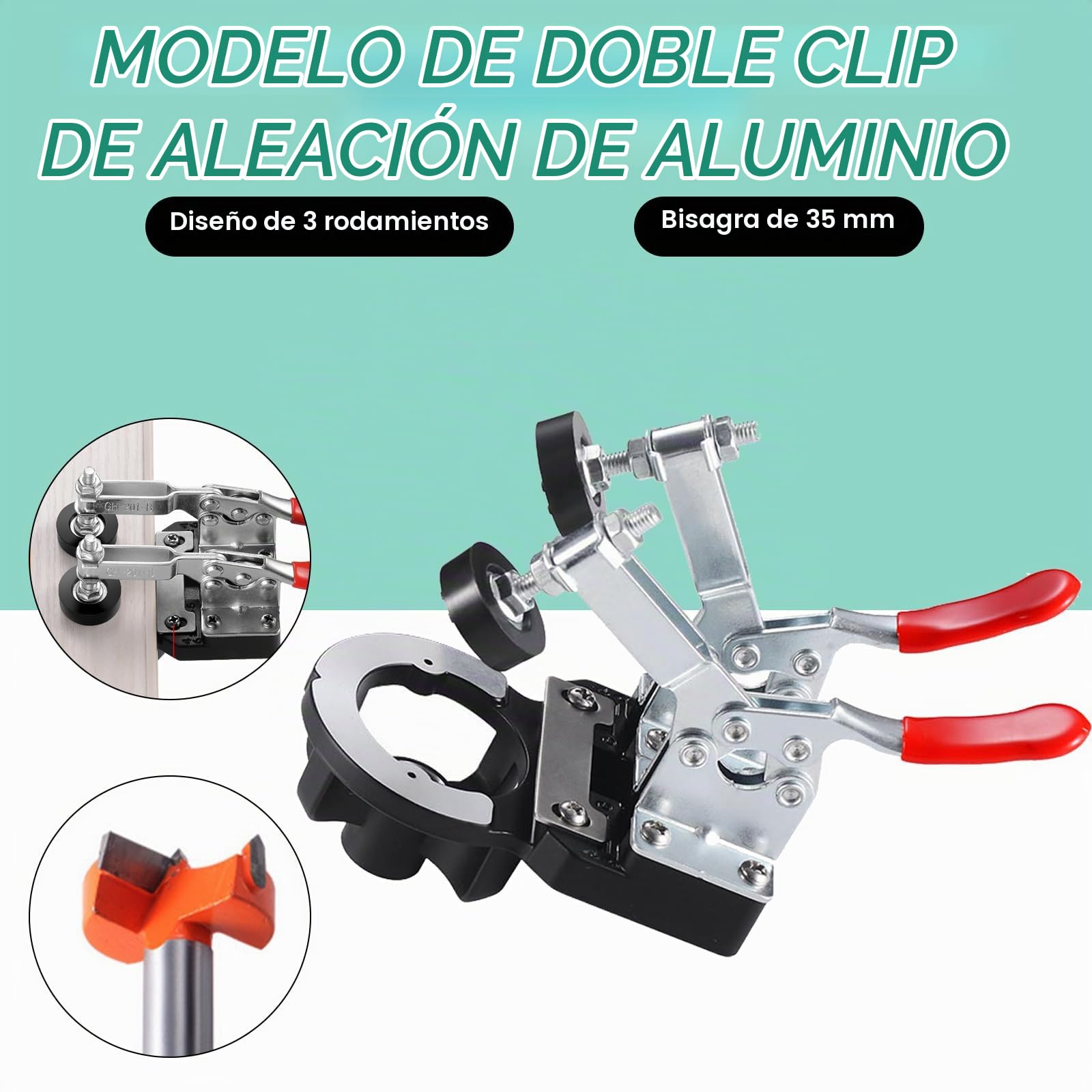 35 mm Aleación de Aluminio Bisagra Oculta Jig, Perforadora de Bisagra de Doble Abrazadera, Ajustable Herramientas Bricolaje Carpinteria Madera, Bloqueo Preciso Carpintería Dowel Jig