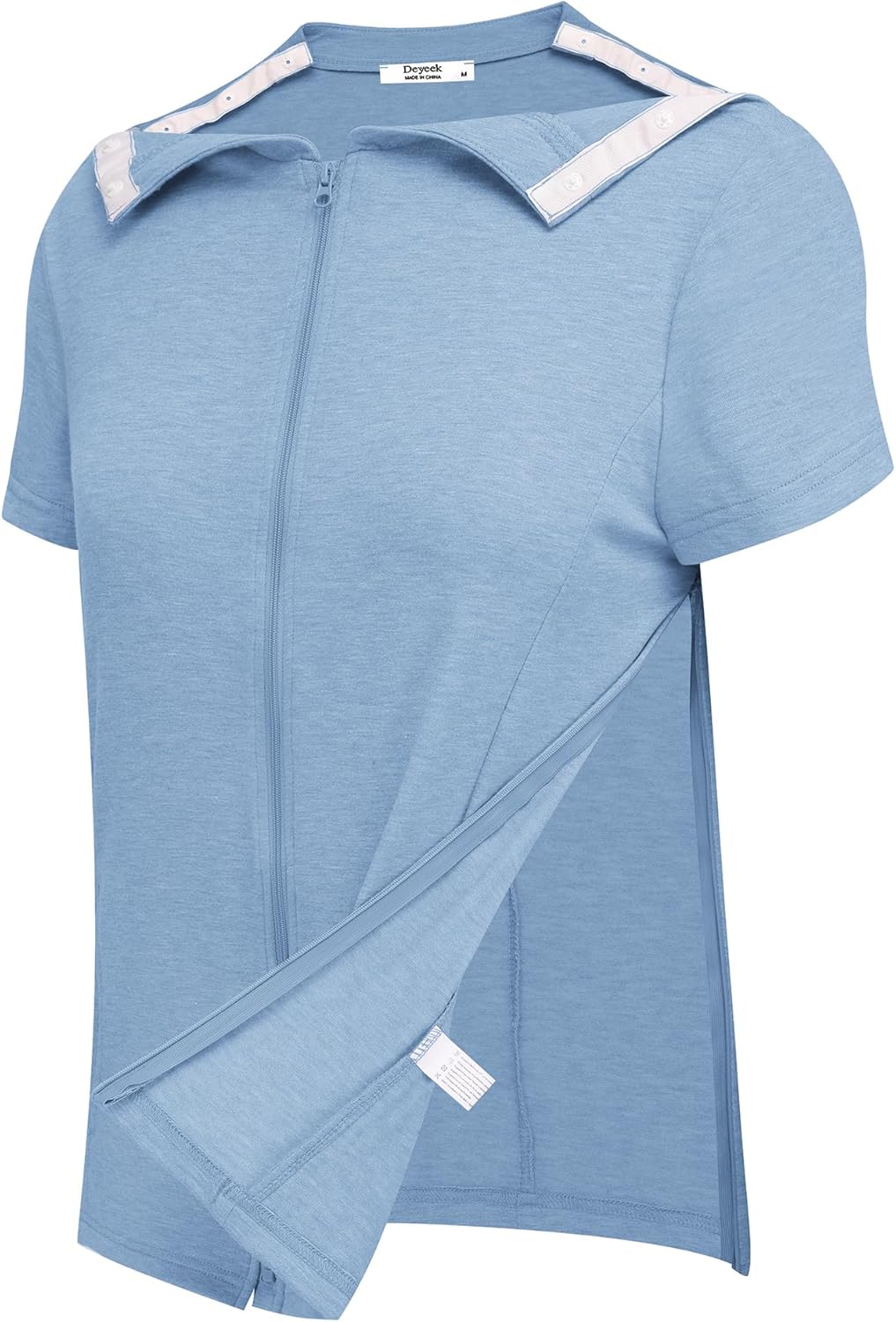 Deyeek Mastectomy Shirts with Drain Pockets Post Shoulder Surgery Tops for Women Chemo Port Short Sleeve with Zippers - Image 5