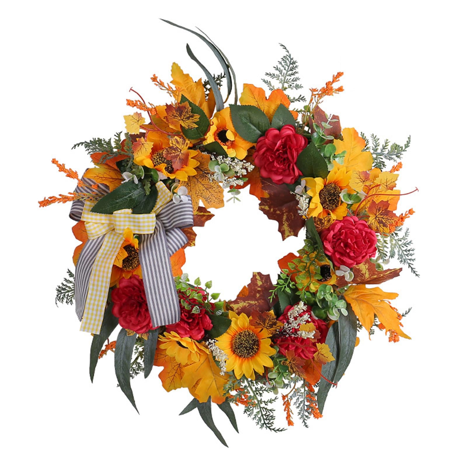Tsophreniq Fall Wreath with Maple Leaves Sunflower Fall Door Autumn for Outdoor Indoor Farmhouse Home Deco Artificial Flower Garland