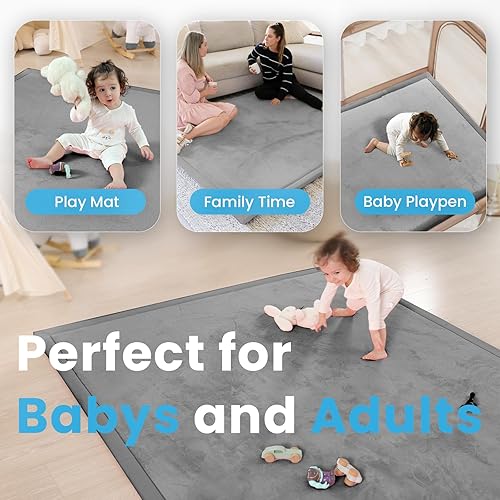 Miniatura 3 de Tapete de juego para bebé de 1.3 pulgadas de grosor para corralito de piso, tapete de espuma de 50 x 50 pulgadas, tapete acolchado de felpa suave