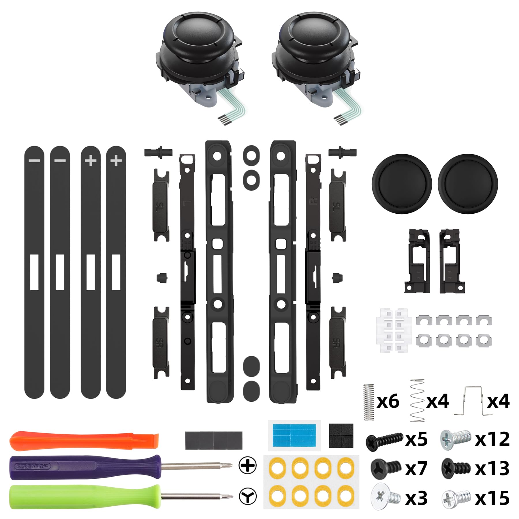 eXtremeRate DIY-Ersatz 3D Joysticks & Grips Stickkappen & Handgelenkschlaufen Shell Reparatur Set für Switch 2 Joycons-Schwarz