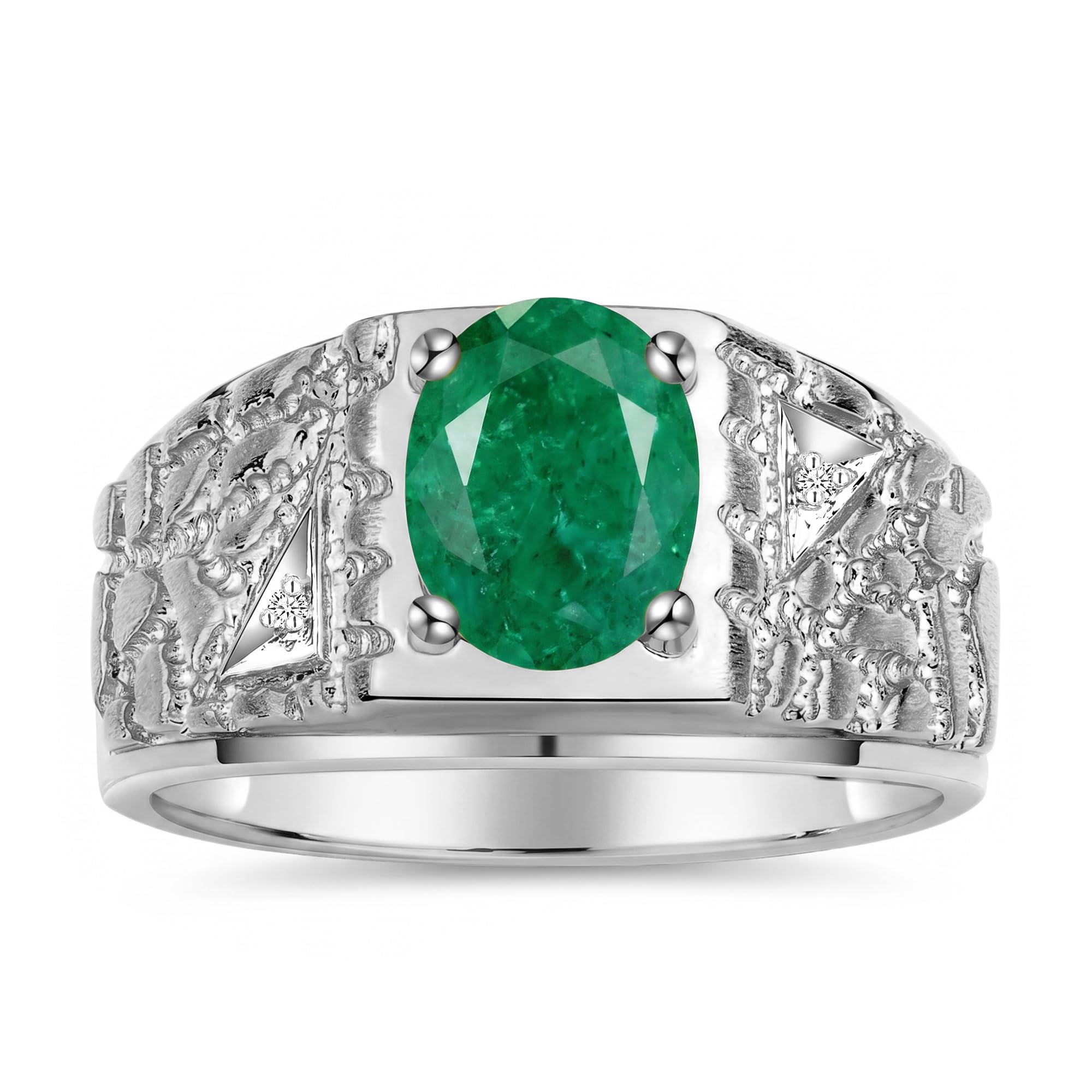 Rylos Men's Rings Designer Nugget Ring: Oval 9X7MM Gemstone &amp; Sparkling Diamonds - Color Stone Birthstone Rings for Men, Sterling Silver Rings in Sizes 8-13. Mens Jewelry