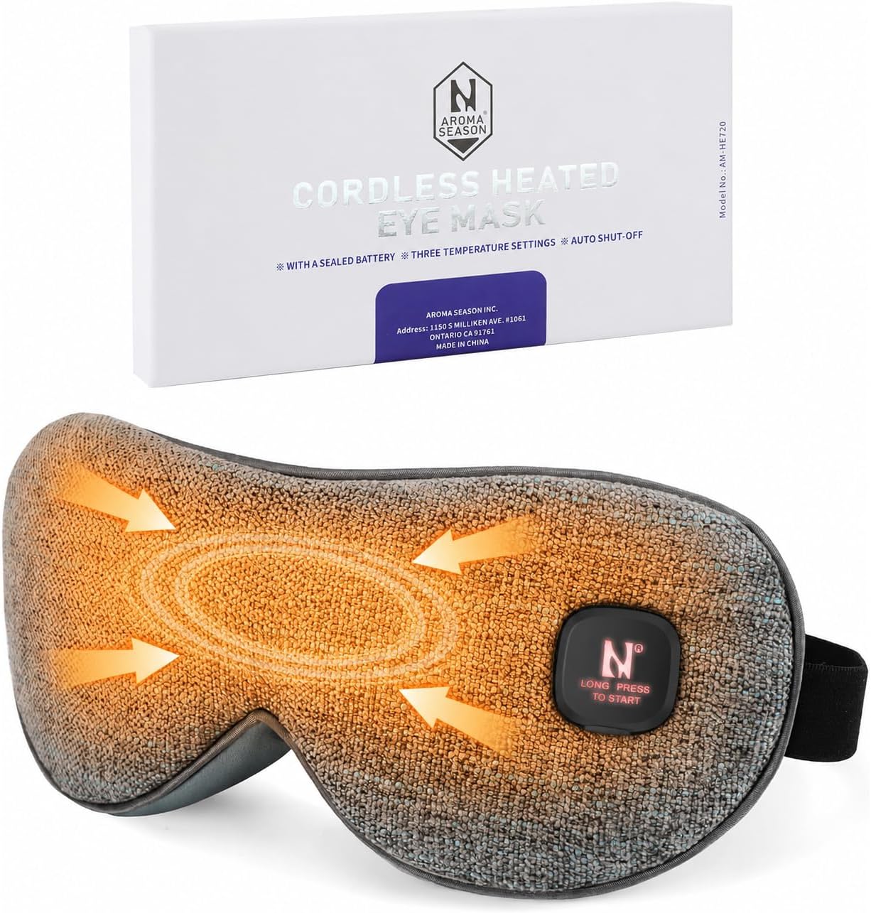 Aroma Season Heated Eye Mask Cordless, Warm Compress for Dry Eyes, Stye. Blepharitis, Chalazion, MGD, Machine Washable Perfect Light Blocking (Grey)