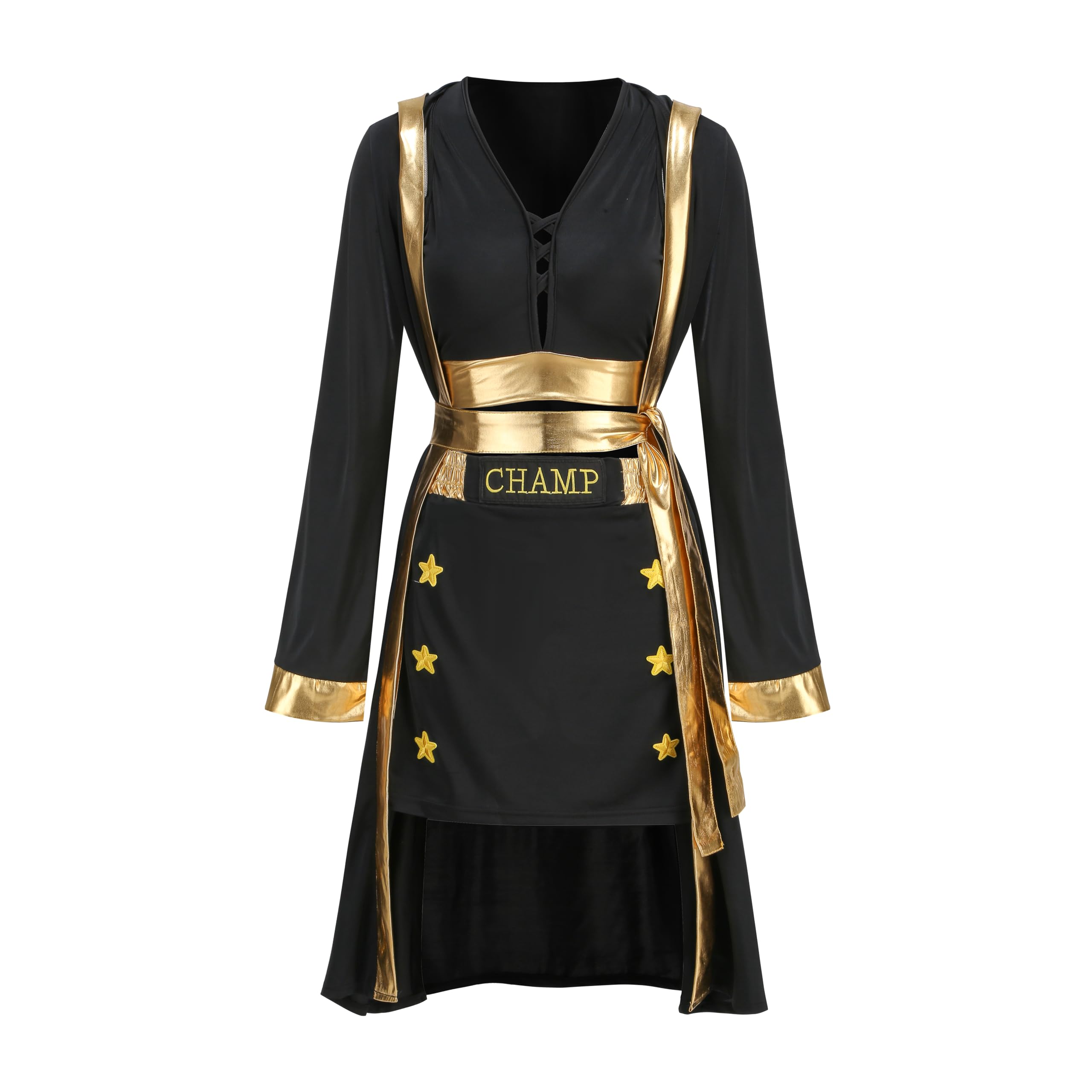maxToonrain Boxer Costume Women Adult Fancy Dress Funny Hooded Boxing Outfit for Holloween-Black(M - Image 2