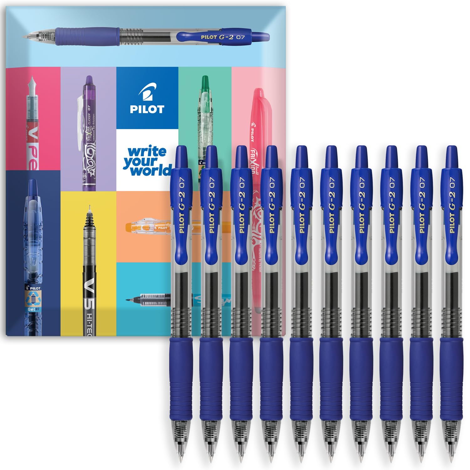 Pilot G-2 - Bolígrafos retráctiles de tinta de gel, punta de 0,7 mm, juego de color azul de 10 unidades