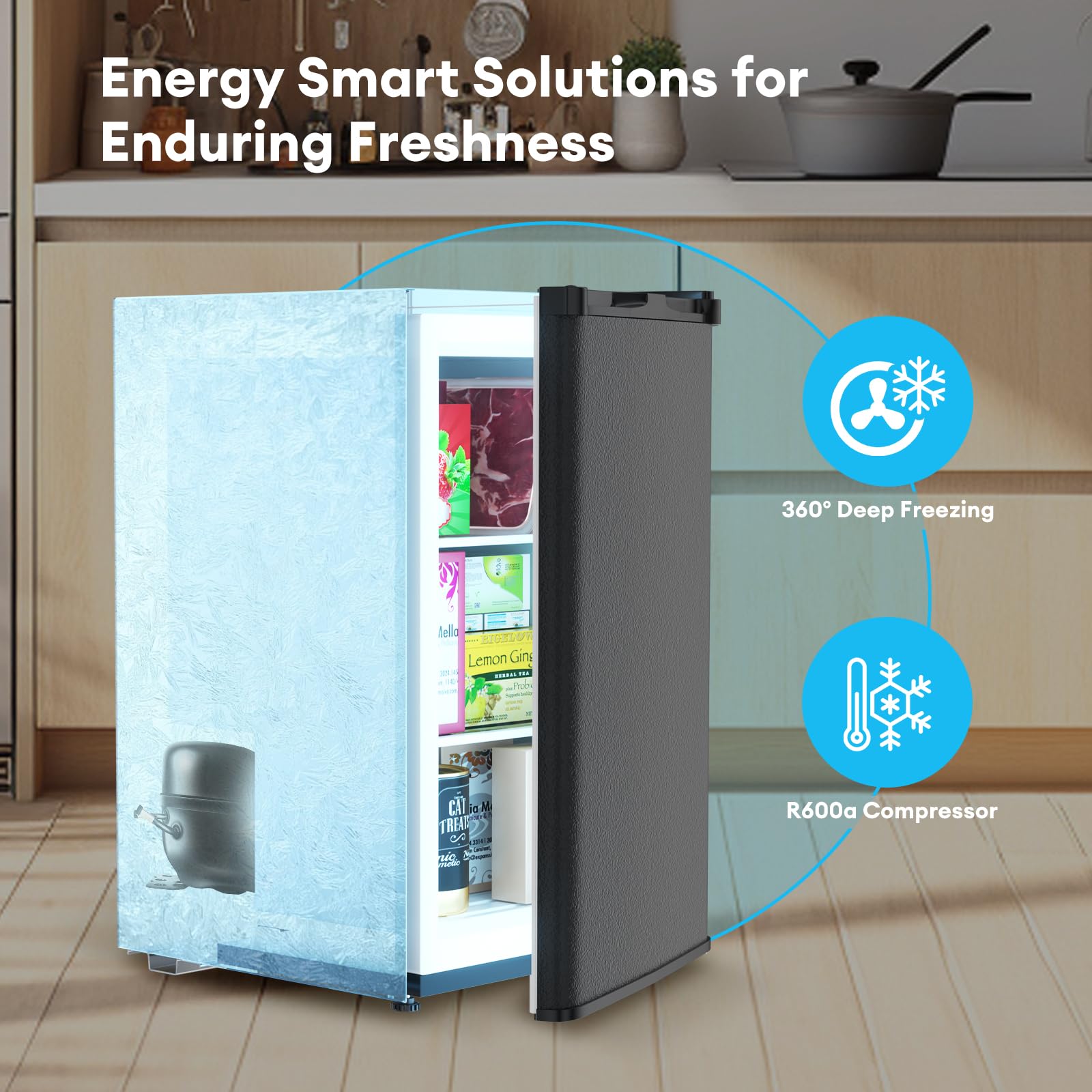 Tabu 3.6 Cu Ft Upright Freezer, Compact Mini Freezer With 7 Adjustable Temperatures & Removable Shelves, Reversible Stainless Steel Door, Freestanding, Black on Fridge.com - View 4