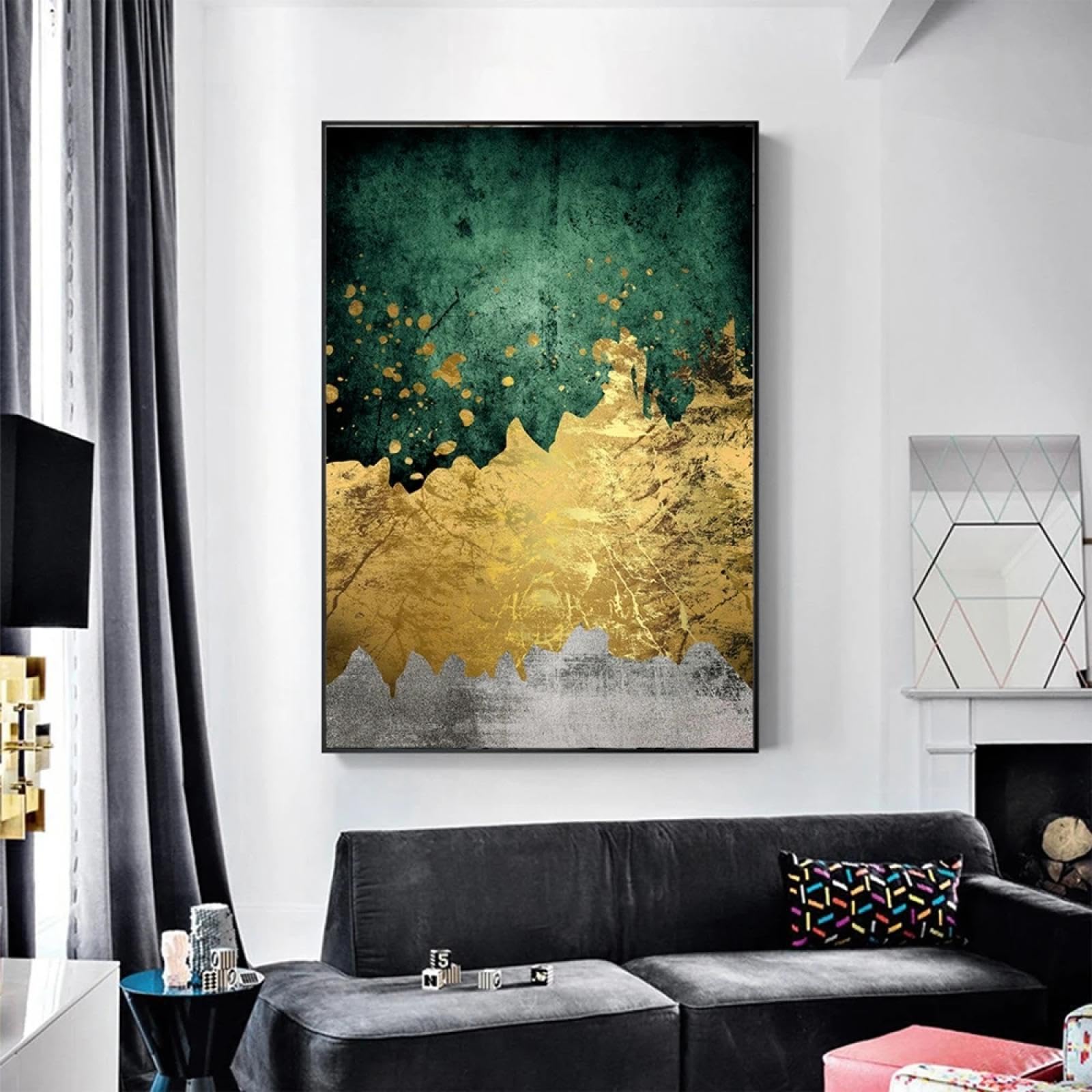 Lienzo abstracto de oro verde para decorar tu salon con estilo elegante 8