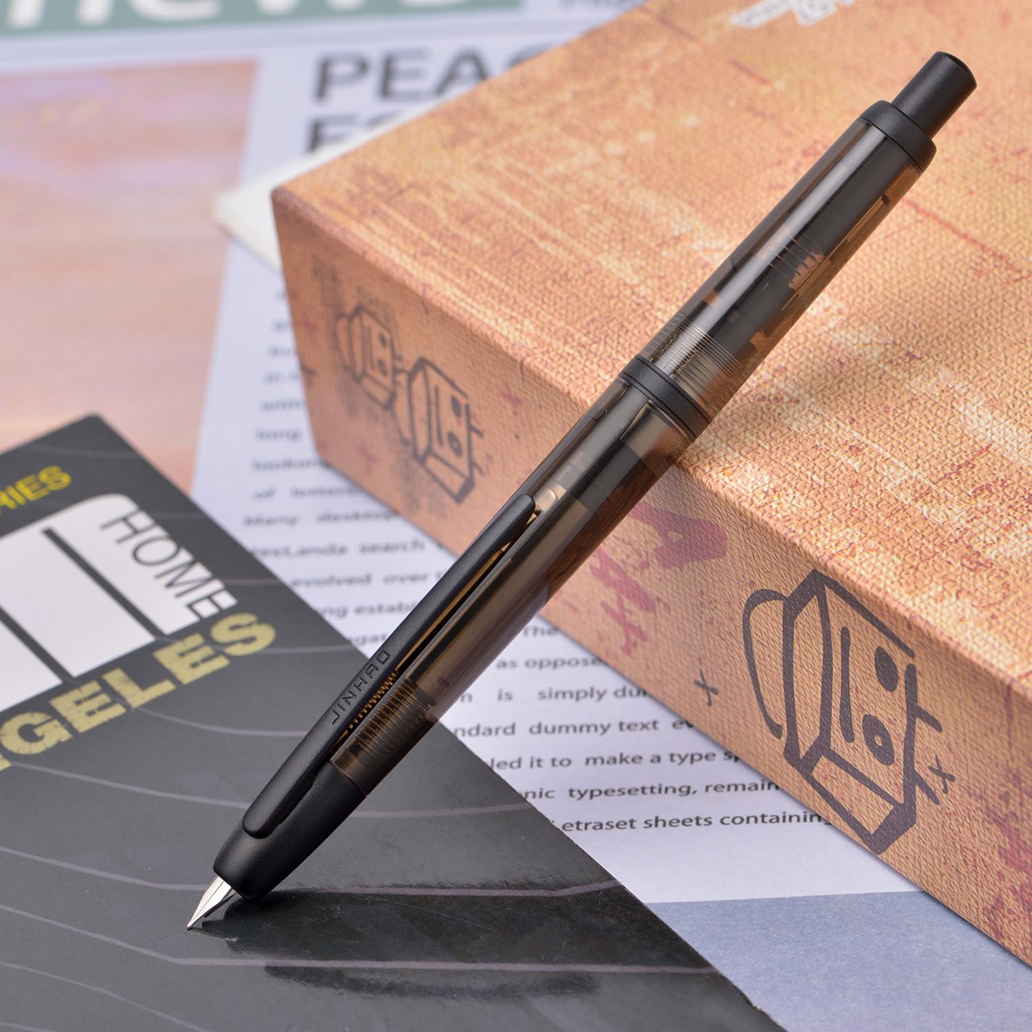 Jinhao Penna stilografica a pressione serie 20 pennino extra fine retrattile nero trasparente convertitore inchiostro