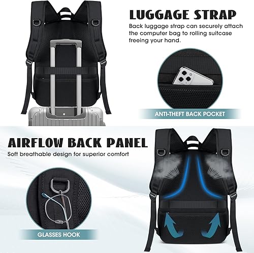 Miniatura 5 de Mochila de viaje para laptop de 17 pulgadas, extra grande, con orificio de carga USB, 45L, antirrobo, resistente al agua, bolsa para computadora