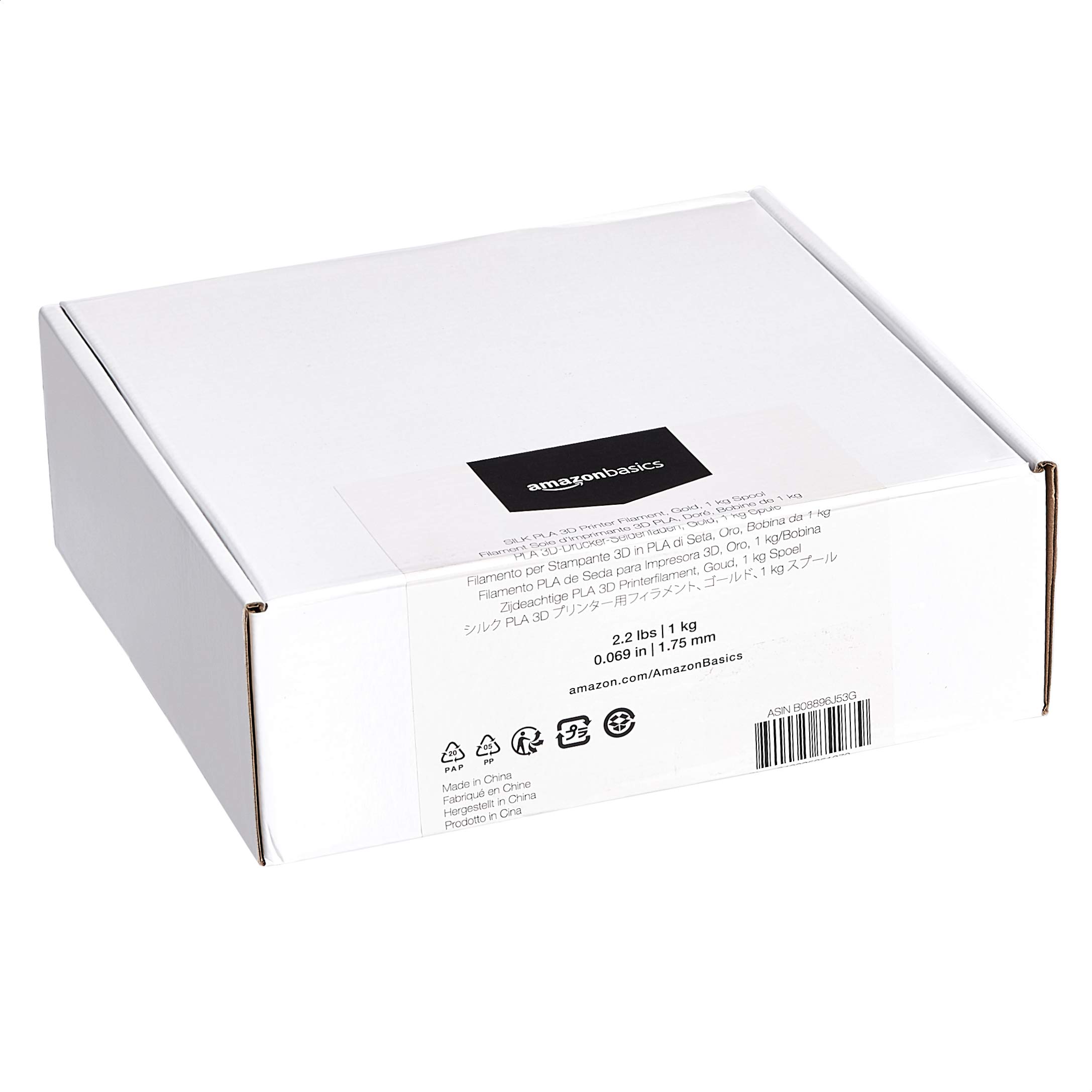 Amazon Basics Filamento per stampanti 3D, in polilattato (PLA), 1.75 mm, 1 kg per bobina, Oro (effeto seta)
