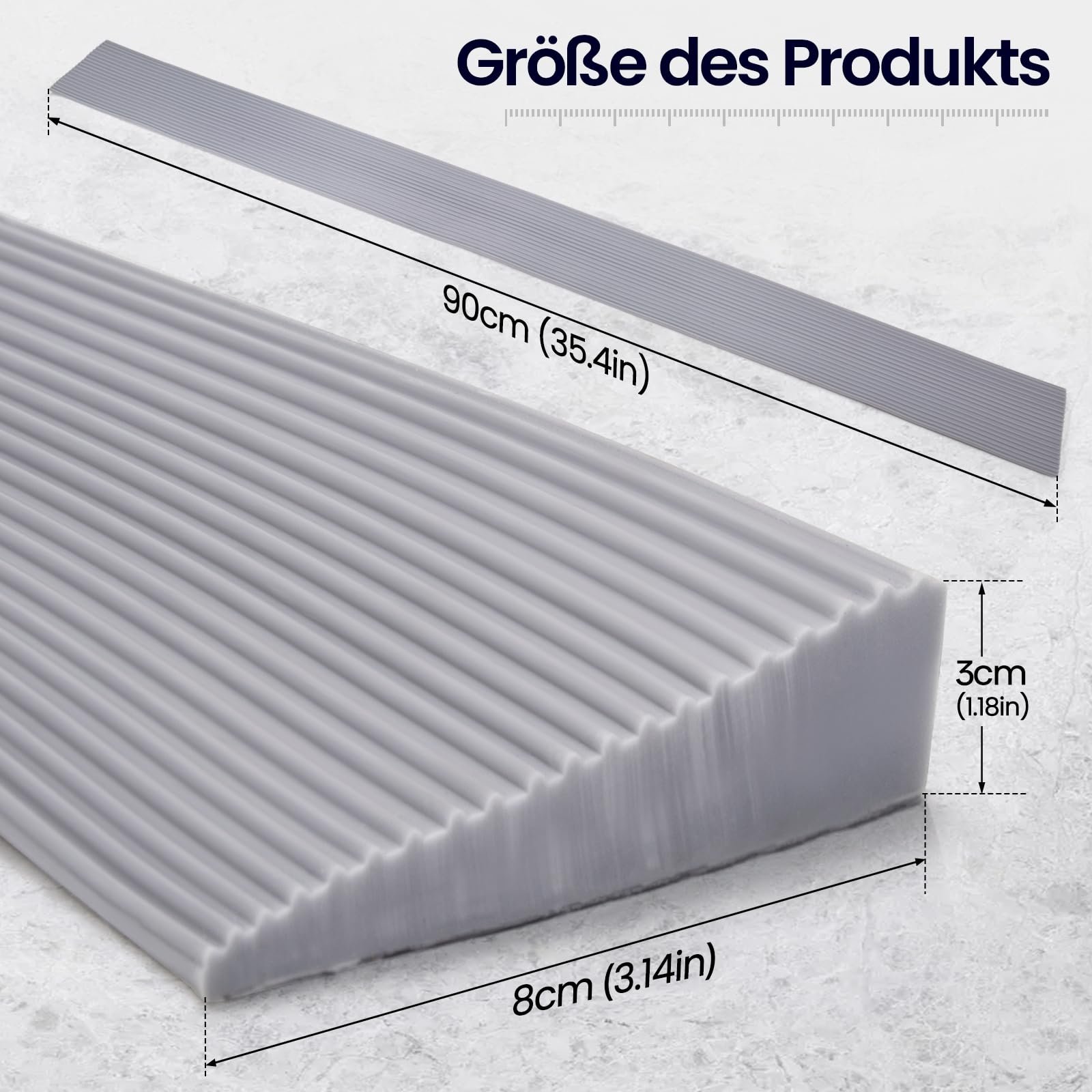 Rampa progowa do drzwi, samoprzylepna, 900 x 80 x (10-30) mm, silikonowa rampa najazdowa dla wózków inwalidzkich, wózków dziecięcych, chodzików lub skuterów elektrycznych (szara, 90 x 8 x 3 cm)