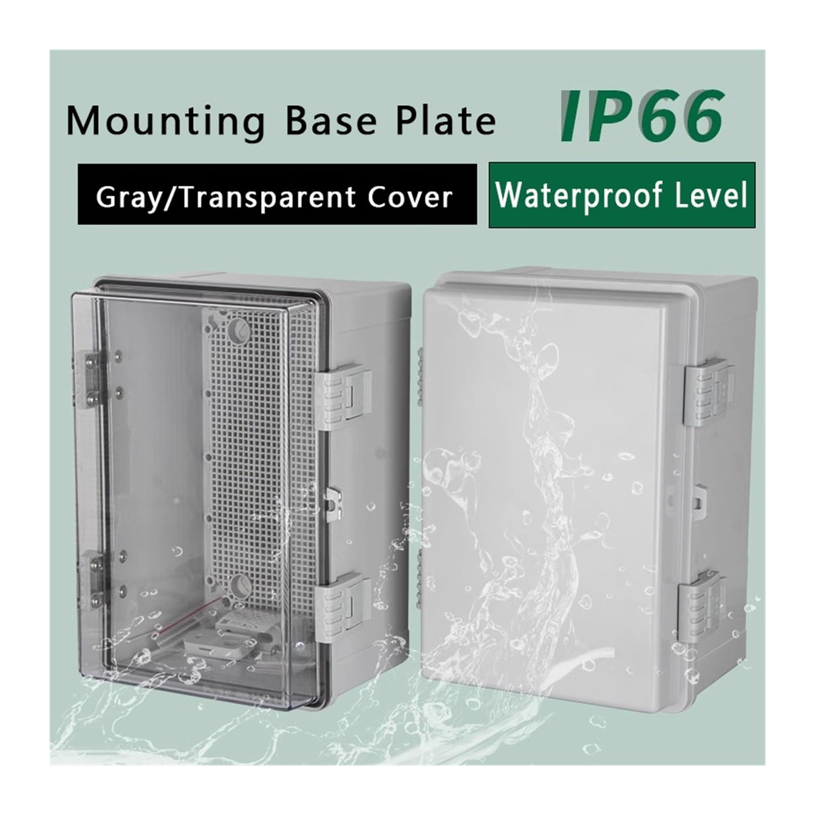 Caja de conexiones impermeable IP66, plástico ABS con hebilla de bisagra, caja de distribución de energía electrónica for proyectos eléctricos(300x200x170mm,Gray)
