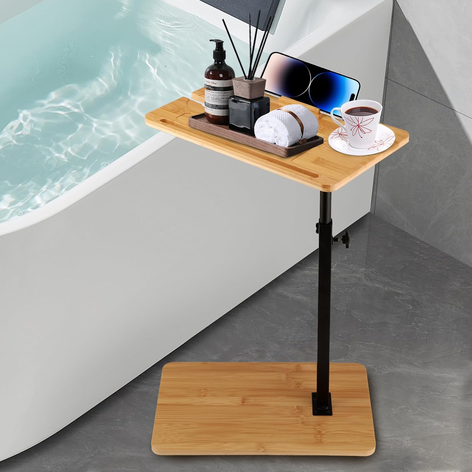 CShaped Side Table, 360° Swivel Couch Side Table in Small Space