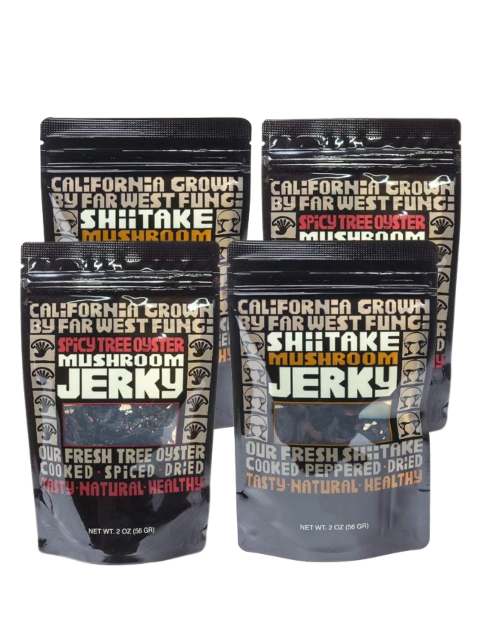 Far West Fungi Mushroom Jerky Combo 4-pack Shiitake and Spicy Tree Oyster mushroom Jerky