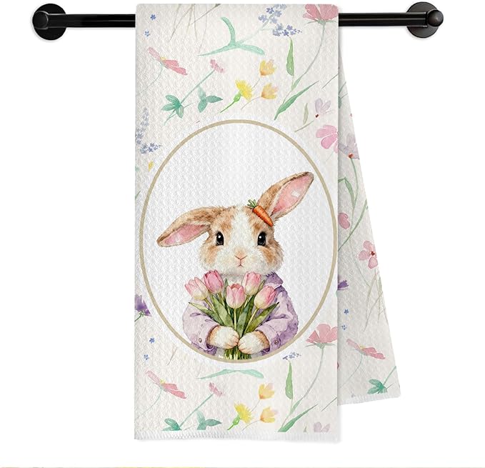 Amazon.com: METNBASYY Spring Floral Easter Bunny Kitchen Towels, Gifts ...