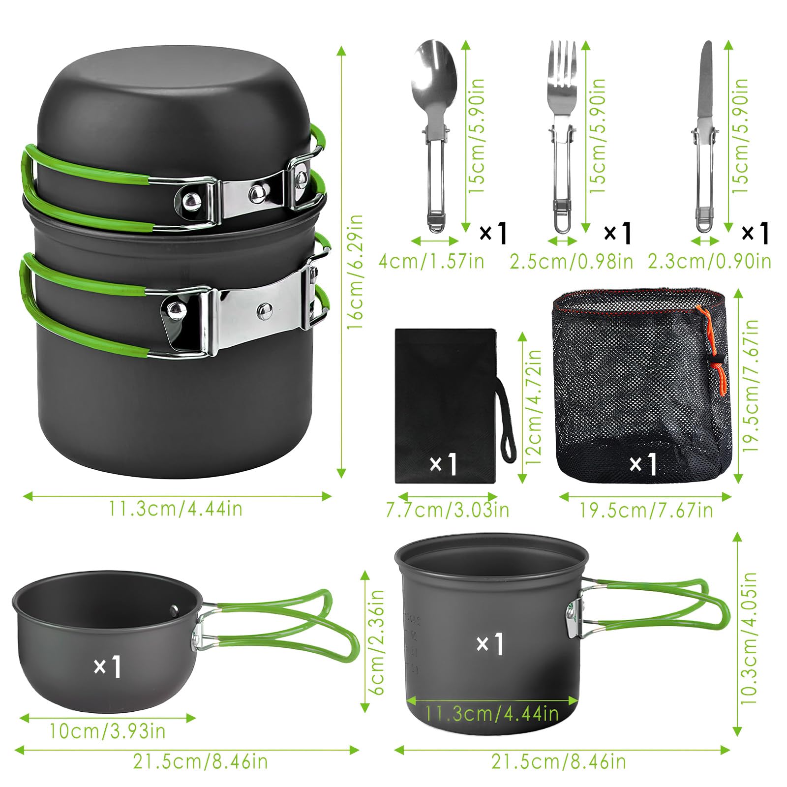 Pentola da Campeggio per Fuoco, Portatile Pentole Set, Utensili da Cucina da Campeggio, Fornello da Campeggio per 1-2 Persone, per Campeggio, Cucina All'Aperto, l'Escursionismo, Viaggi