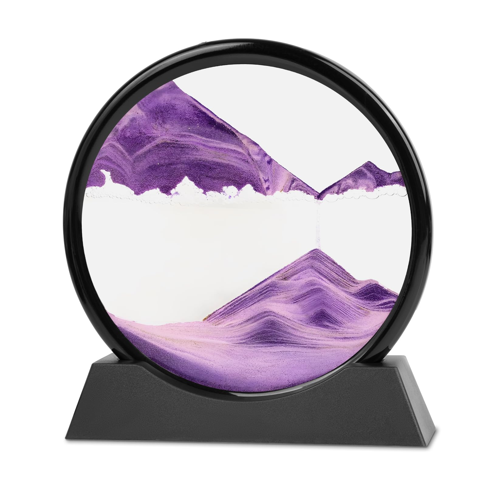 Moving Sand Art, 3D Liquid Motion Deep Sea Sandscape Color Quicksand Decor, Round Glass Flowing Sand Art Sandscapes Picture, Relaxing Desktop Home