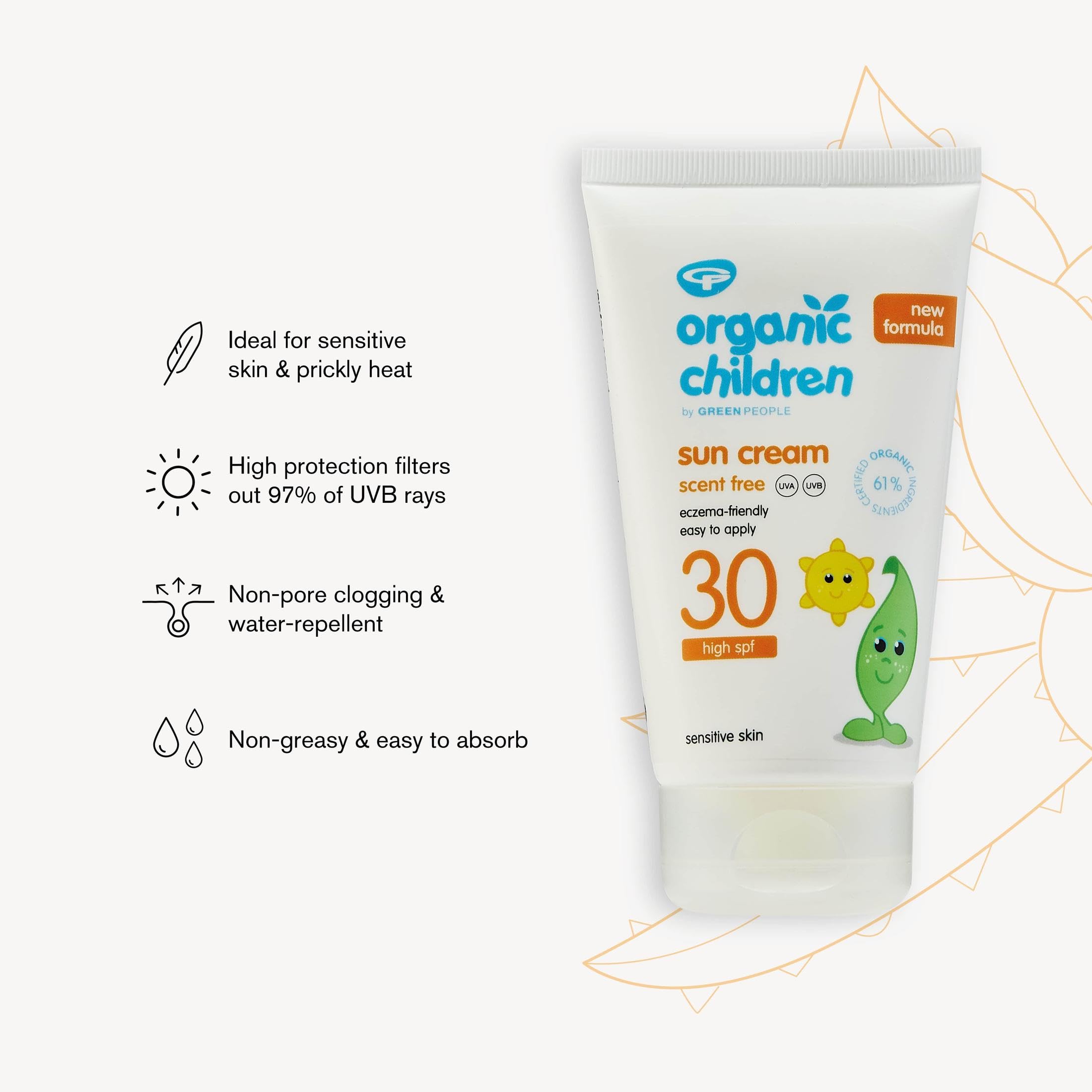 Green People Bio-Kinder Sonnencreme SPF30, 150ml | Ohne Duftstoffe, Natürliche Sonnencreme, Korallenfreundlich und tierversuchsfrei, Aloe Vera, Grüner Tee und Edelweiss, Vegan