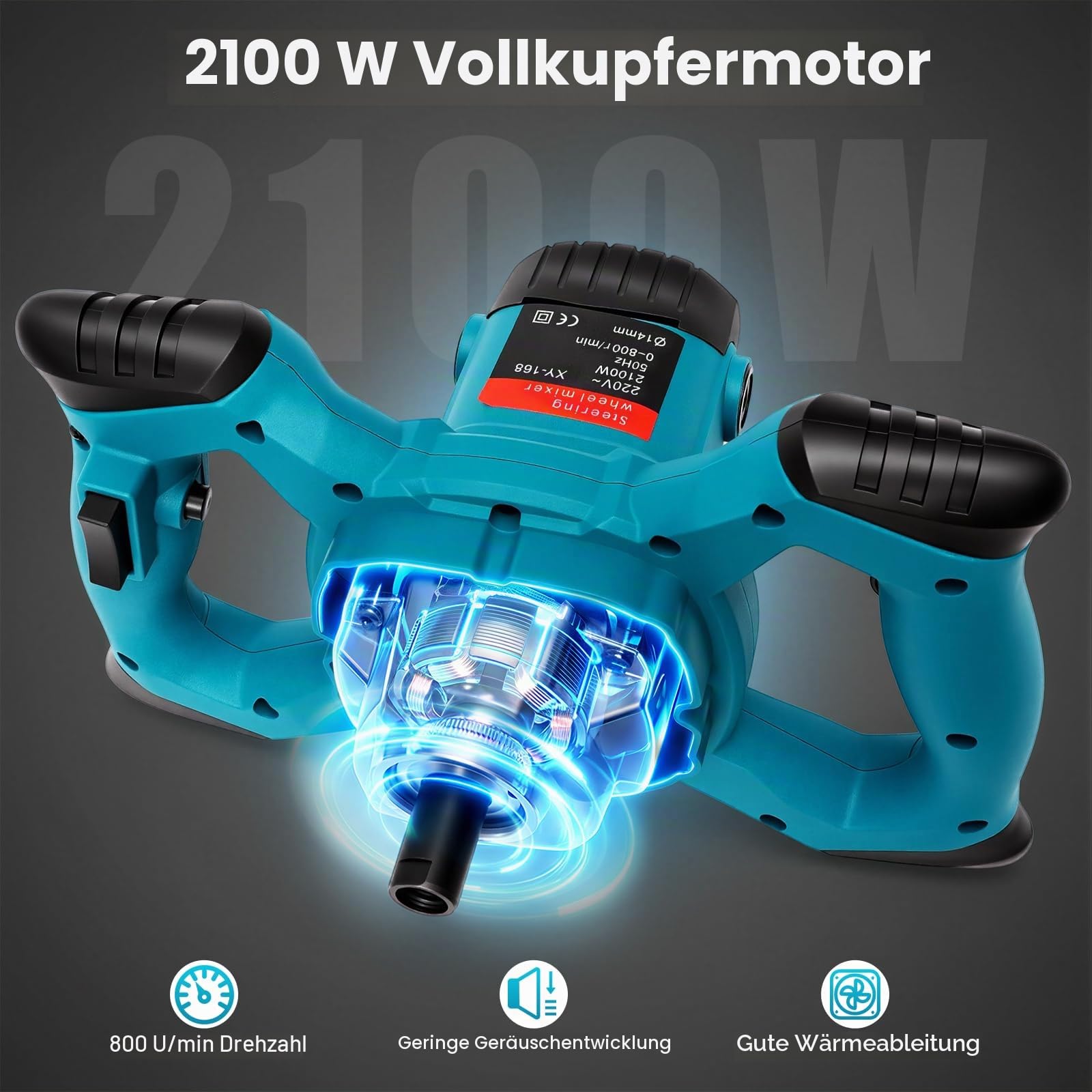 Rührwerk 2100W Rührwerk Mörtelrührer, Profi Handrührwerk mit 6-Gang Einstellbar 800rpm/min, Gewinde Betonmischer Ergonomische Griffe für Zement Farbe Kleber Kitt usw