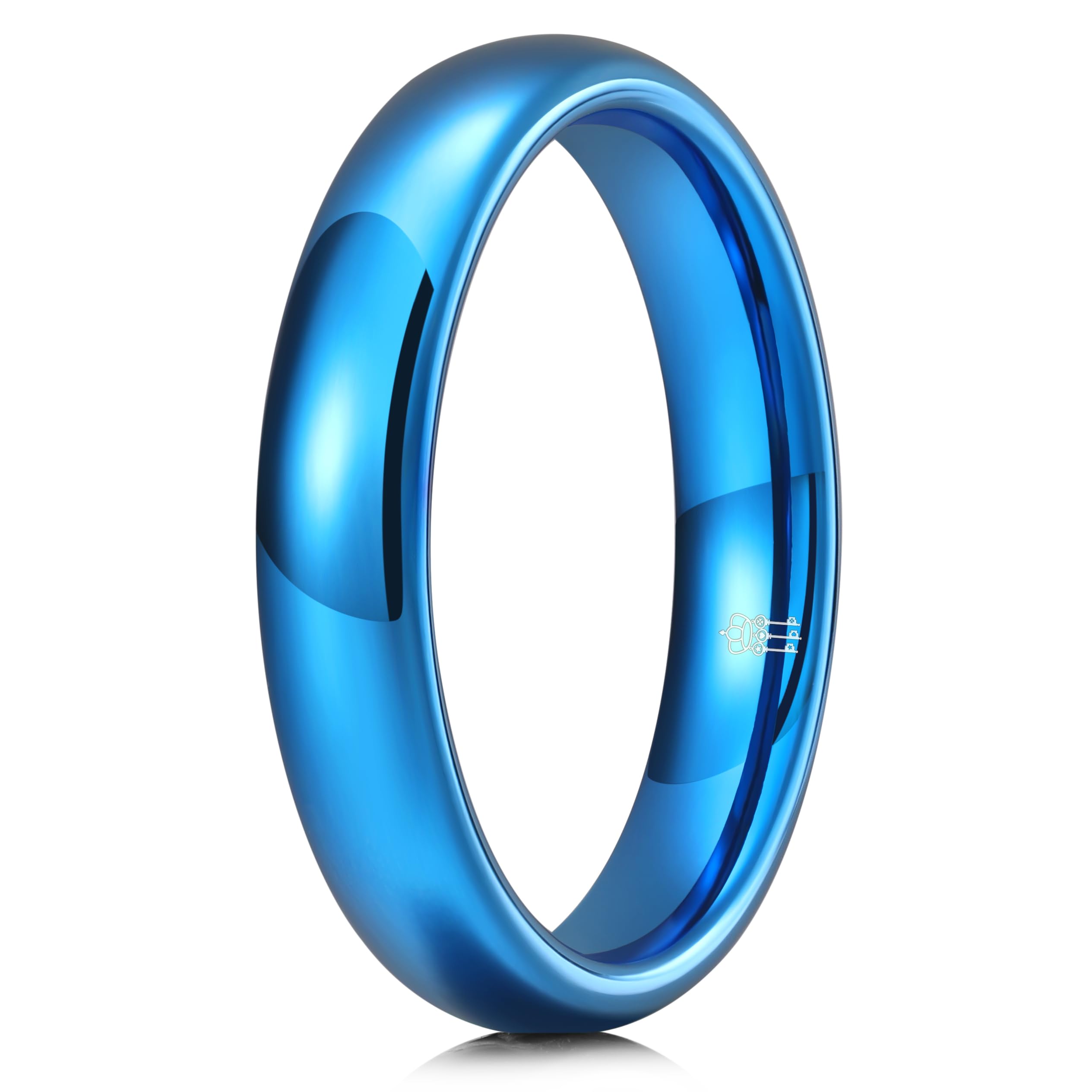 Three Keys Jewelry4mm Blue Plated Basic Tungsten Carbide High Polished Wedding Band Engagement Ring for Women Comfort Fit Simple Unisex