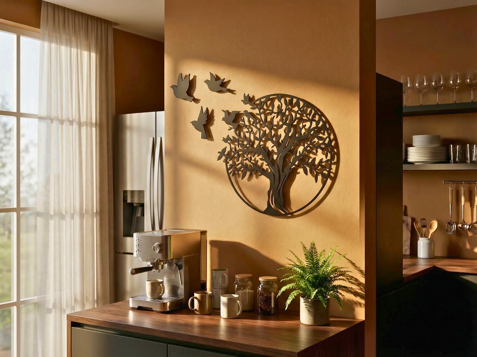 Vailla Arbre de Vie Tableau Decoration Murale 3D Deco Murale Salon Salle de Bain Chambre Cadre Décoration Chambre Triptyque Mural Bois (Arbre 8)