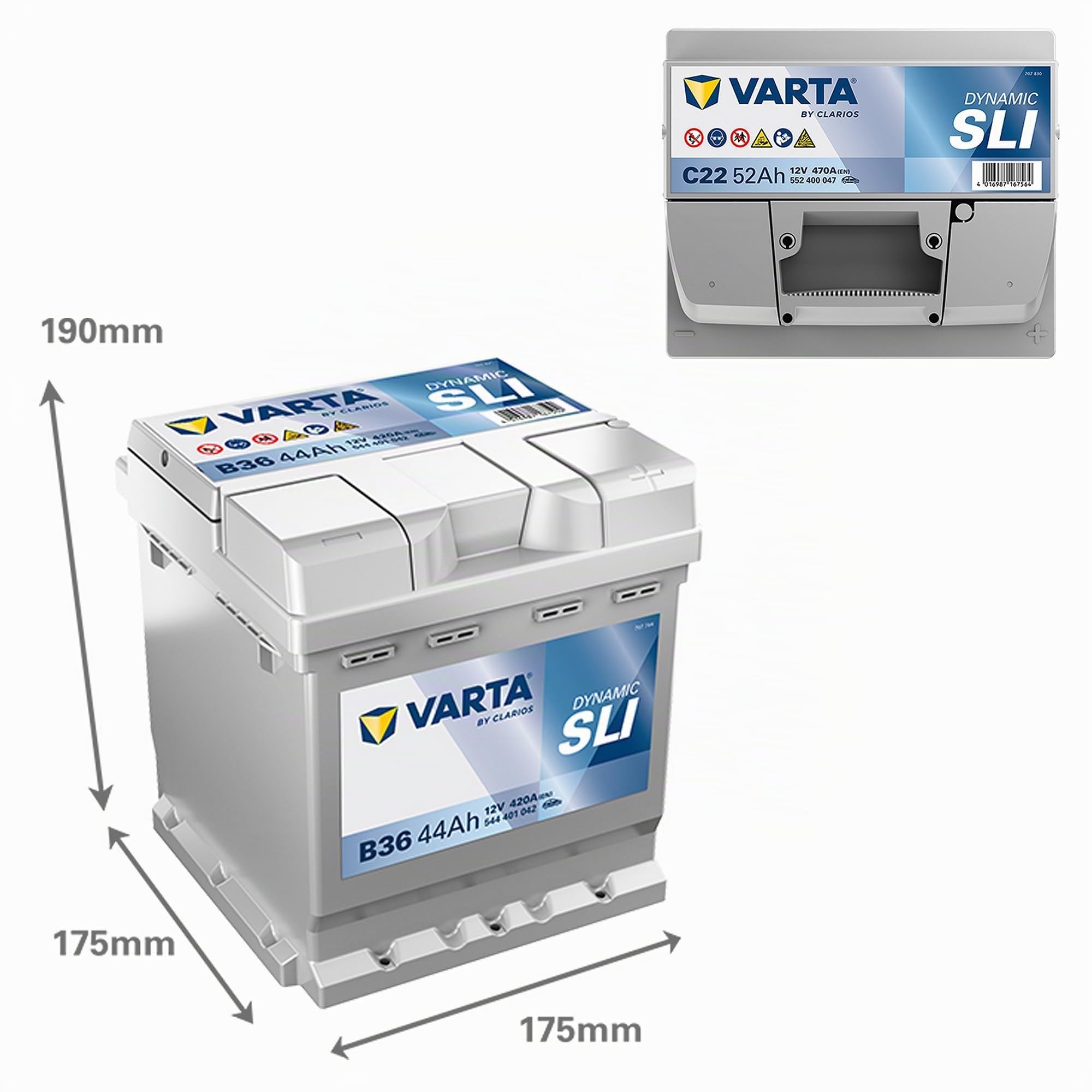 VARTA Automotive DYNAMIC SLI (C22) 12V 52Ah 470A Batteria auto al piombo-acido senza manutenzione