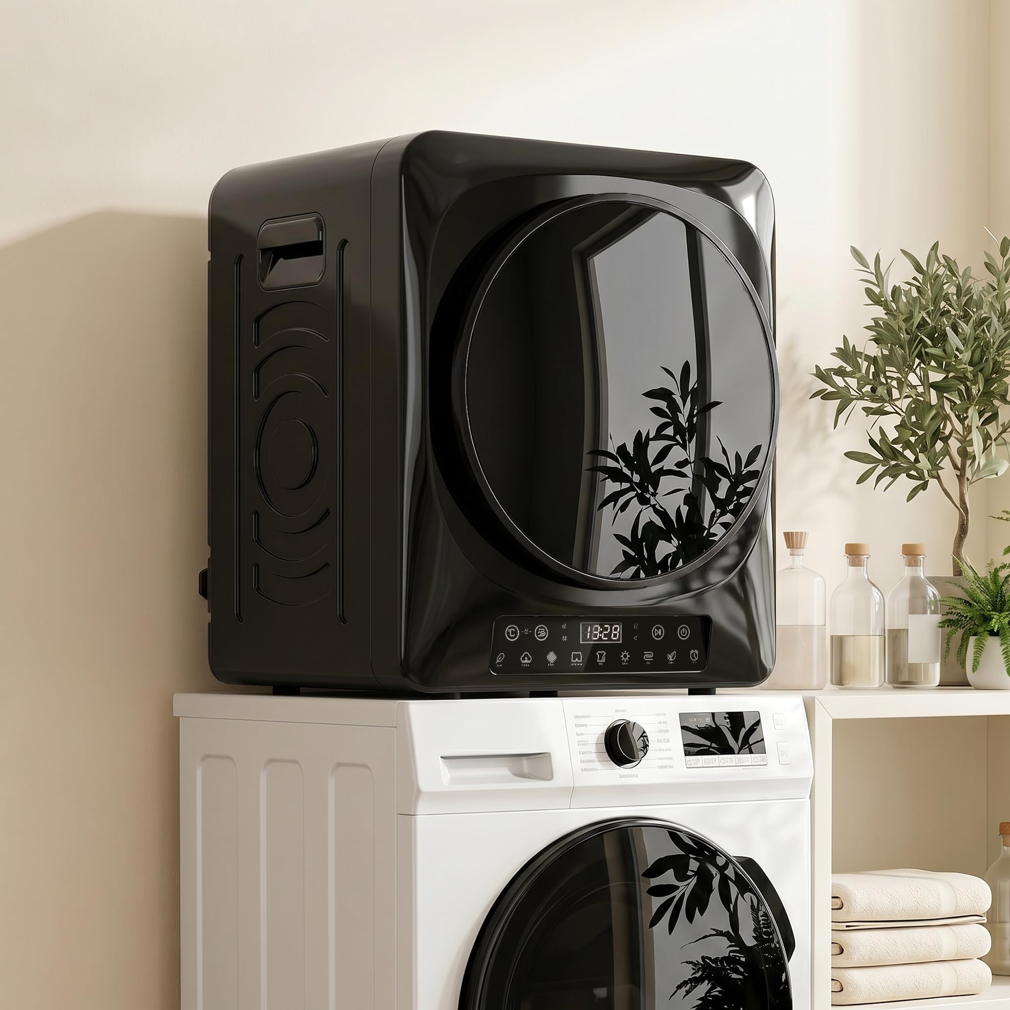 HOMCOM Wäschetrockner 5 kg Mini Ablufttrockner mit 9 Programmen bis zu 60℃, 1000W Trockner mit Knitterschutz, Doppelfilter, LED-Touchscreen, Timer, Kindersicherung für Wohnmobile, Haus, Schwarz
