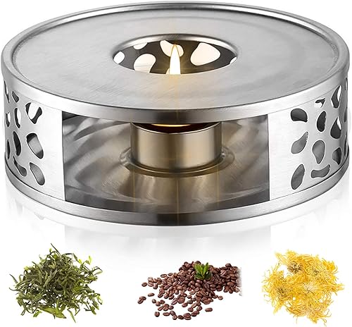Calentador de tetera con diseño de marco hueco, soporte para velas de acero inoxidable, base de calentador de café para tetera de vidrio y otros